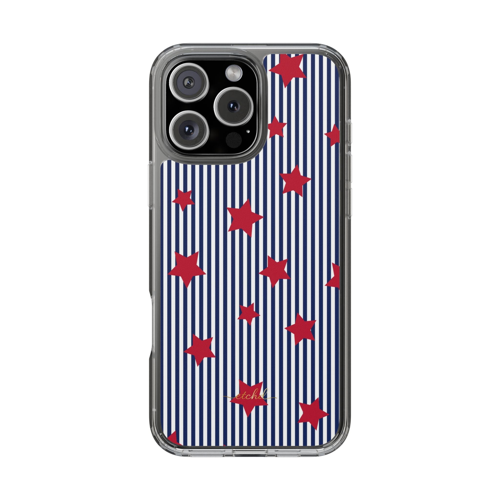 Blue Stripes & Red Stars Clear Phone Case by etchd