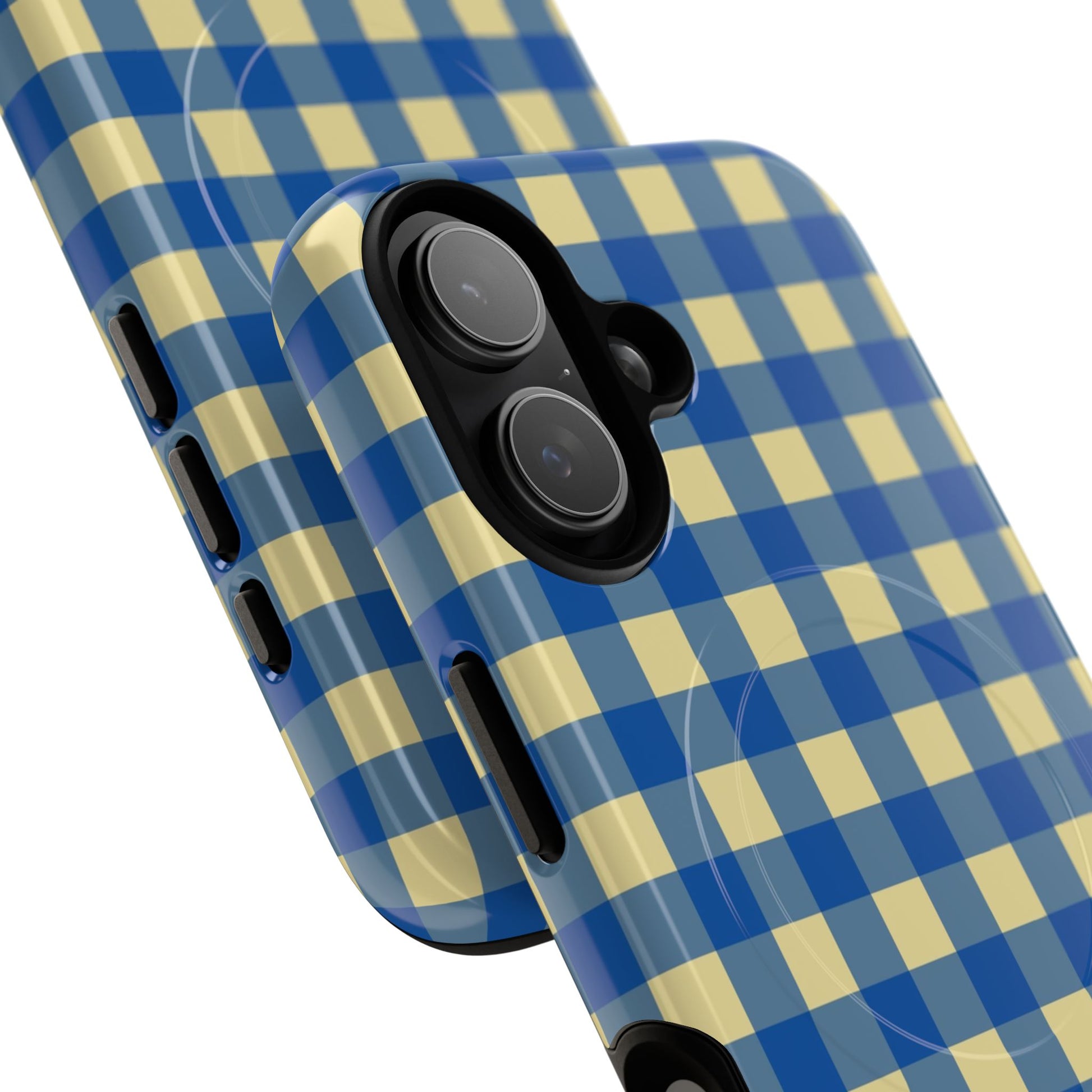 Butter & Cobalt Gingham Magnetic Phone Case by etchd, view 87