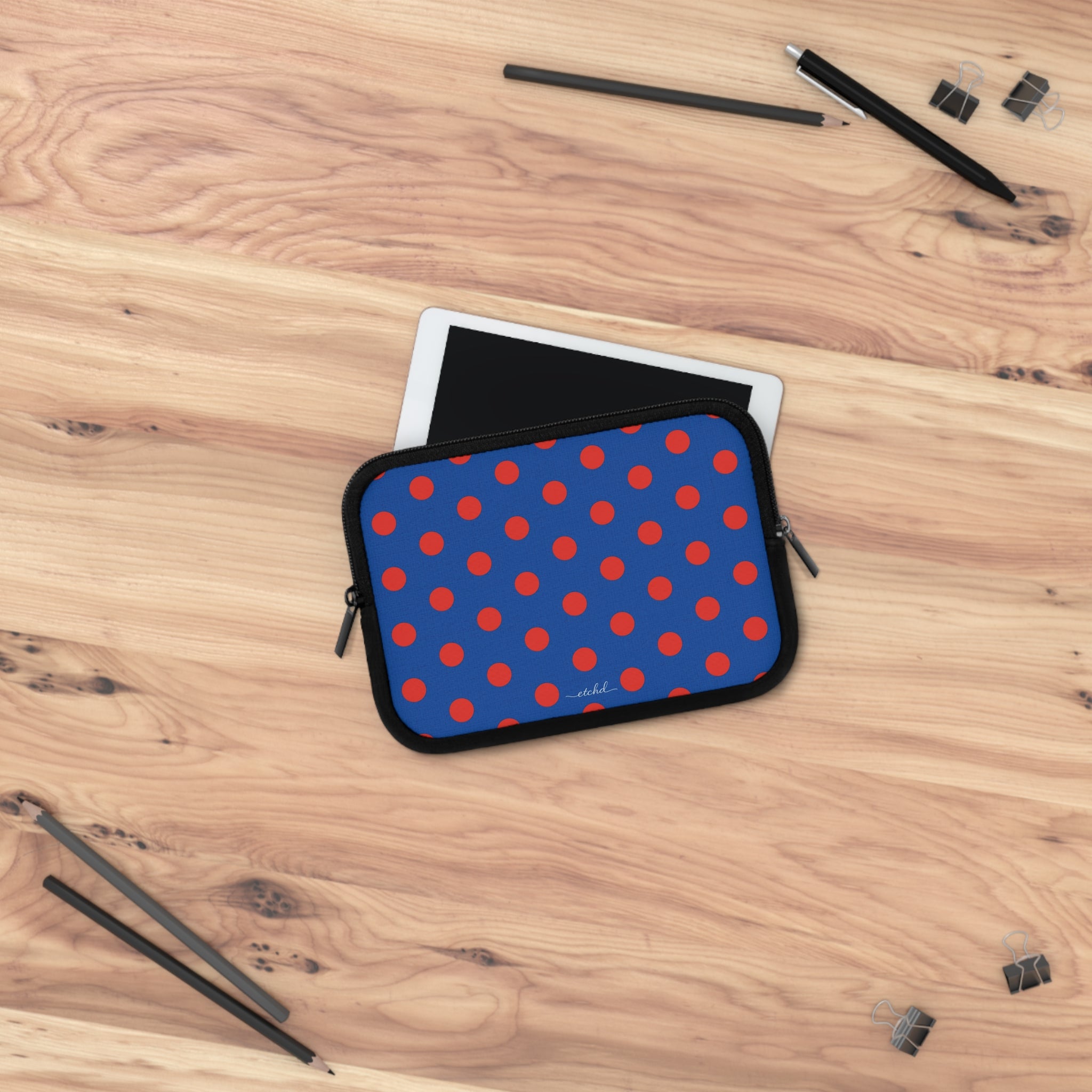 Poppy And Cobalt Polka Dot Laptop Sleeve by etchd, view 14