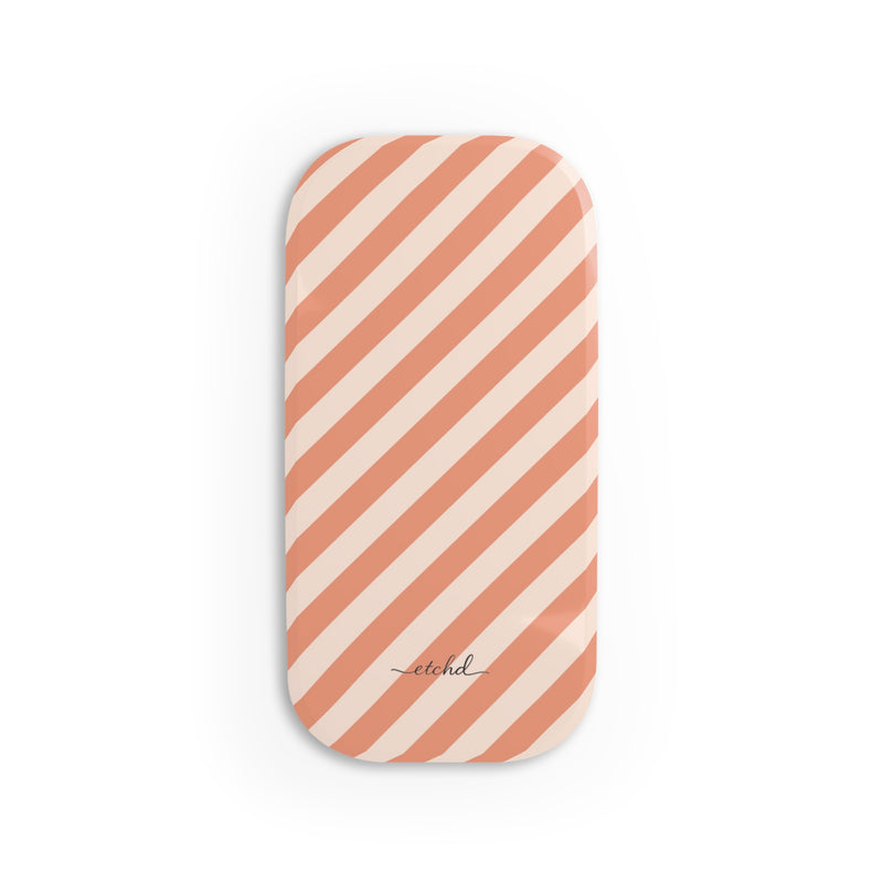 Coral & Cream Striped Diagonal Click-On Phone Grip by etchd