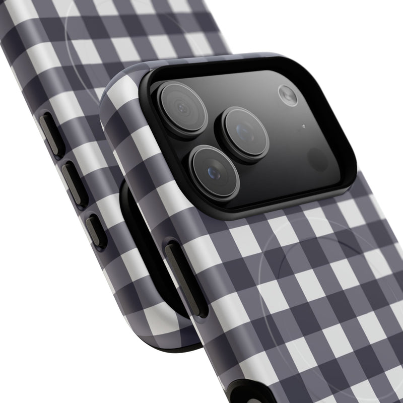 White & Navy Gingham Magnetic Phone Case by etchd, view 100