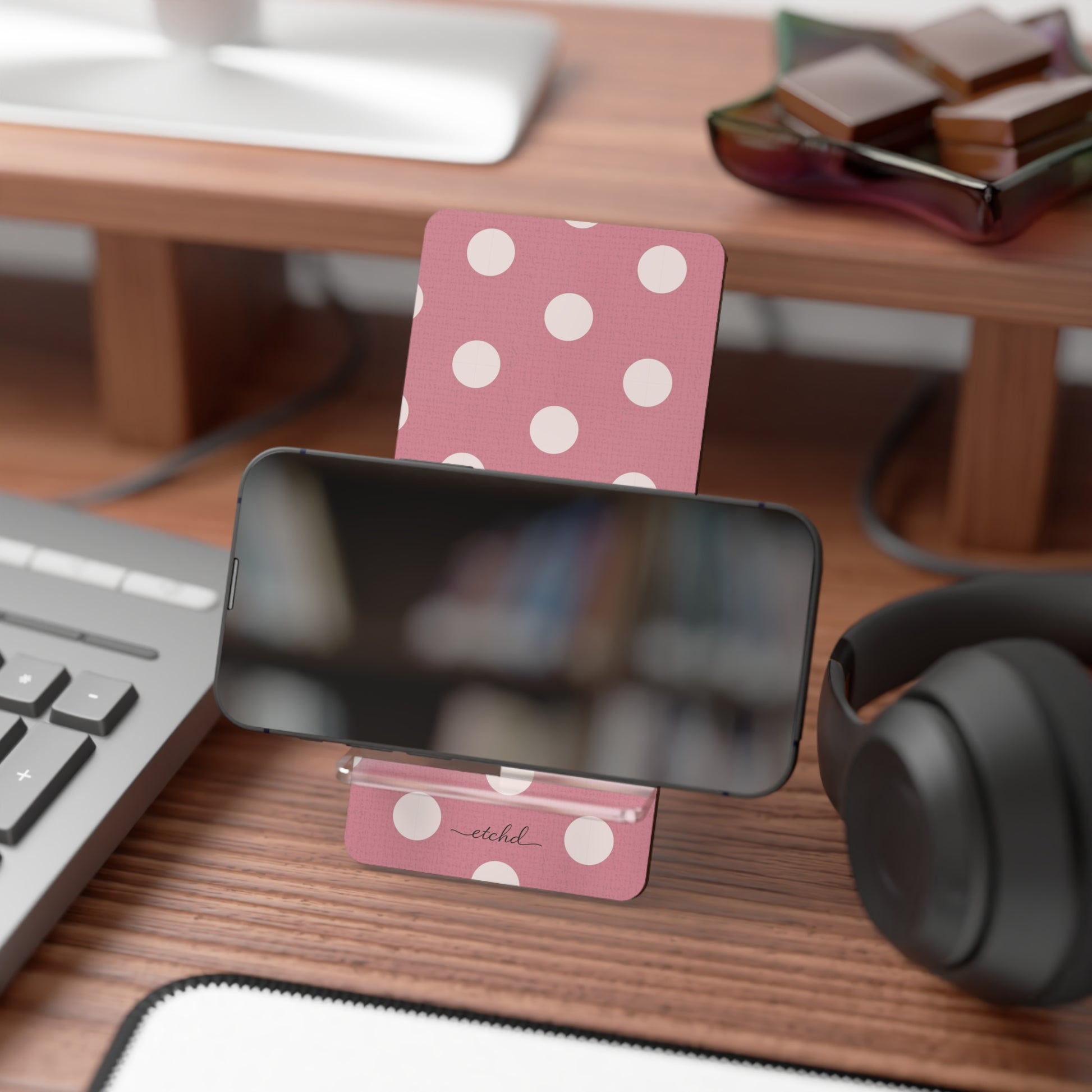 Cream & Blush Polka Dot Phone Stand by etchd, view 4