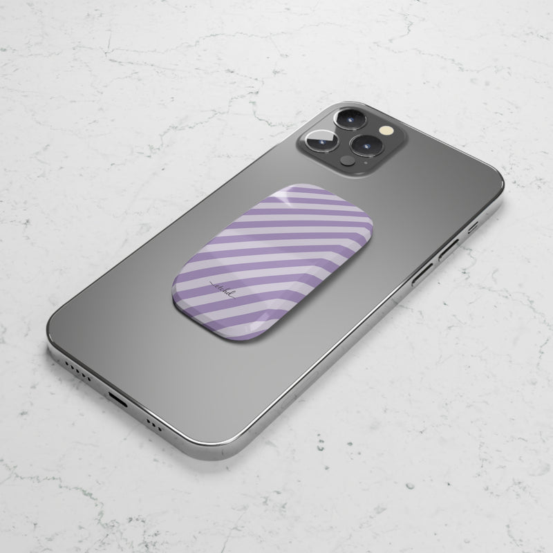 Lilac & Cream Striped Diagonal Click-On Phone Grip by etchd, view 5