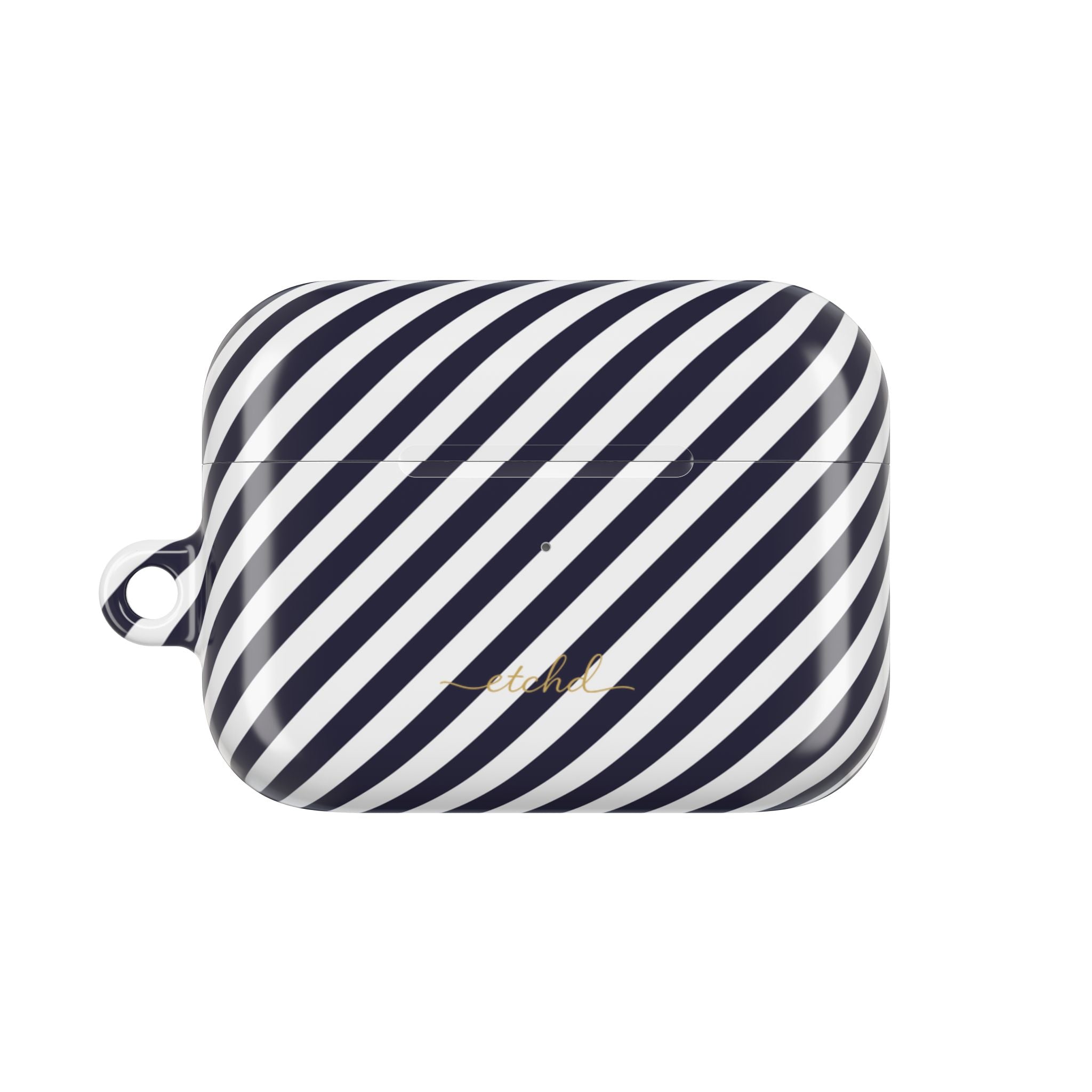 Navy & White Striped Diagonal AirPod Case by etchd, view 2