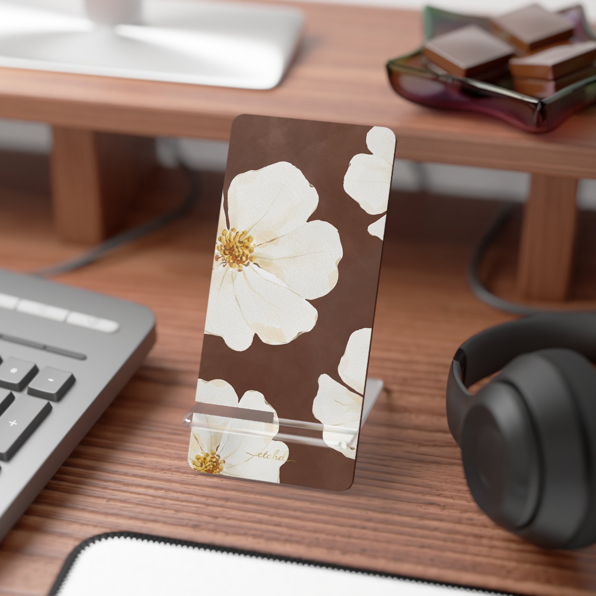 Mocha Blossom Phone Stand by etchd, view 3
