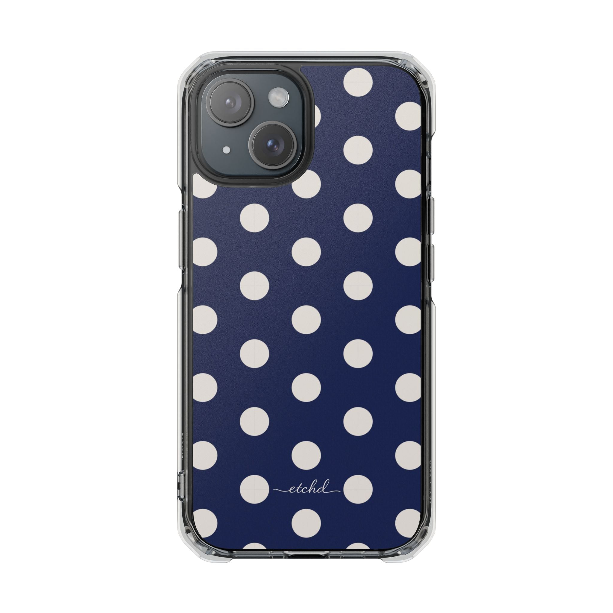 Cream & Navy Polka Dot Clear Magnetic Phone Case by etchd, view 2