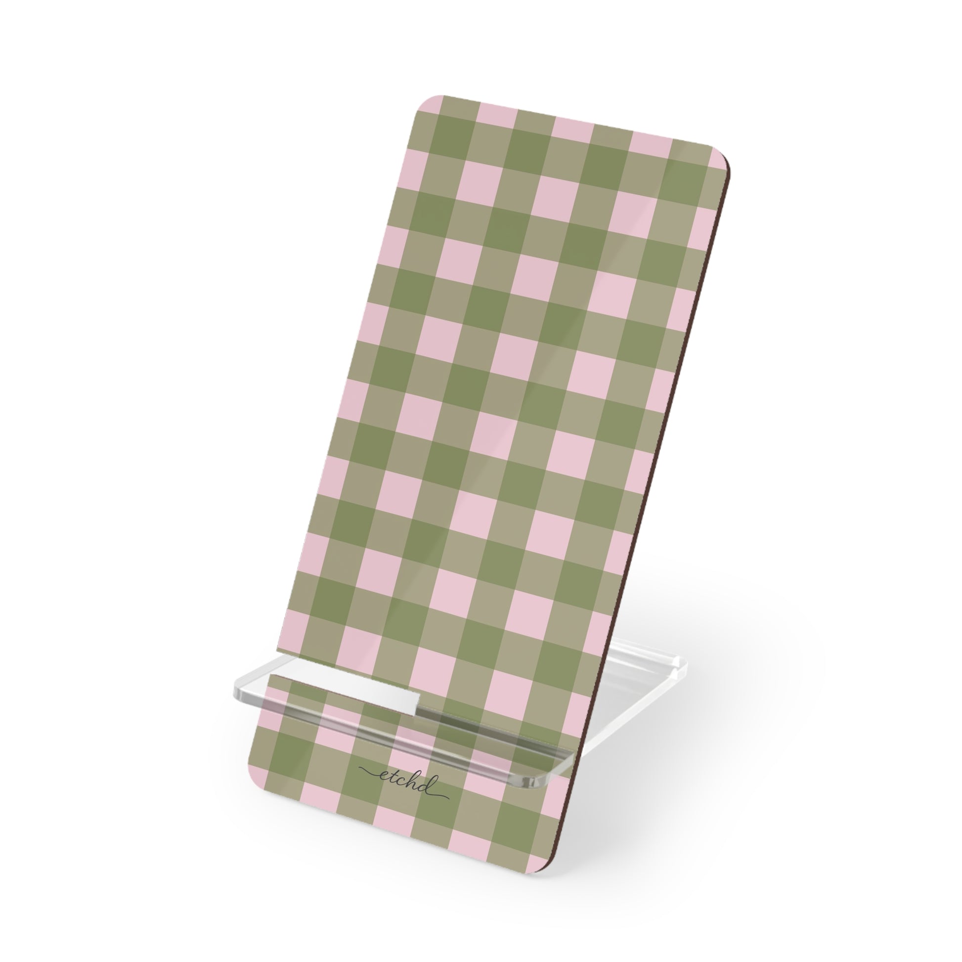 Green & Pink Gingham Phone Stand by etchd
