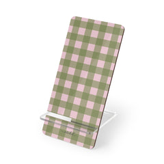 Green & Pink Gingham Phone Stand by etchd