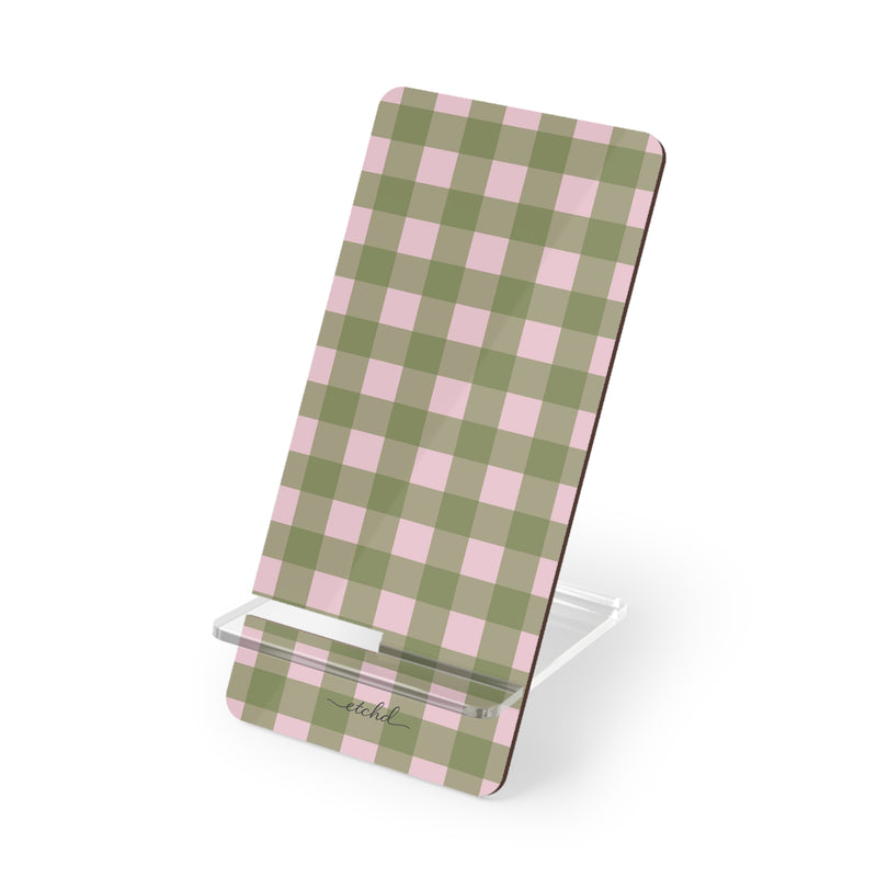 Green & Pink Gingham Phone Stand by etchd