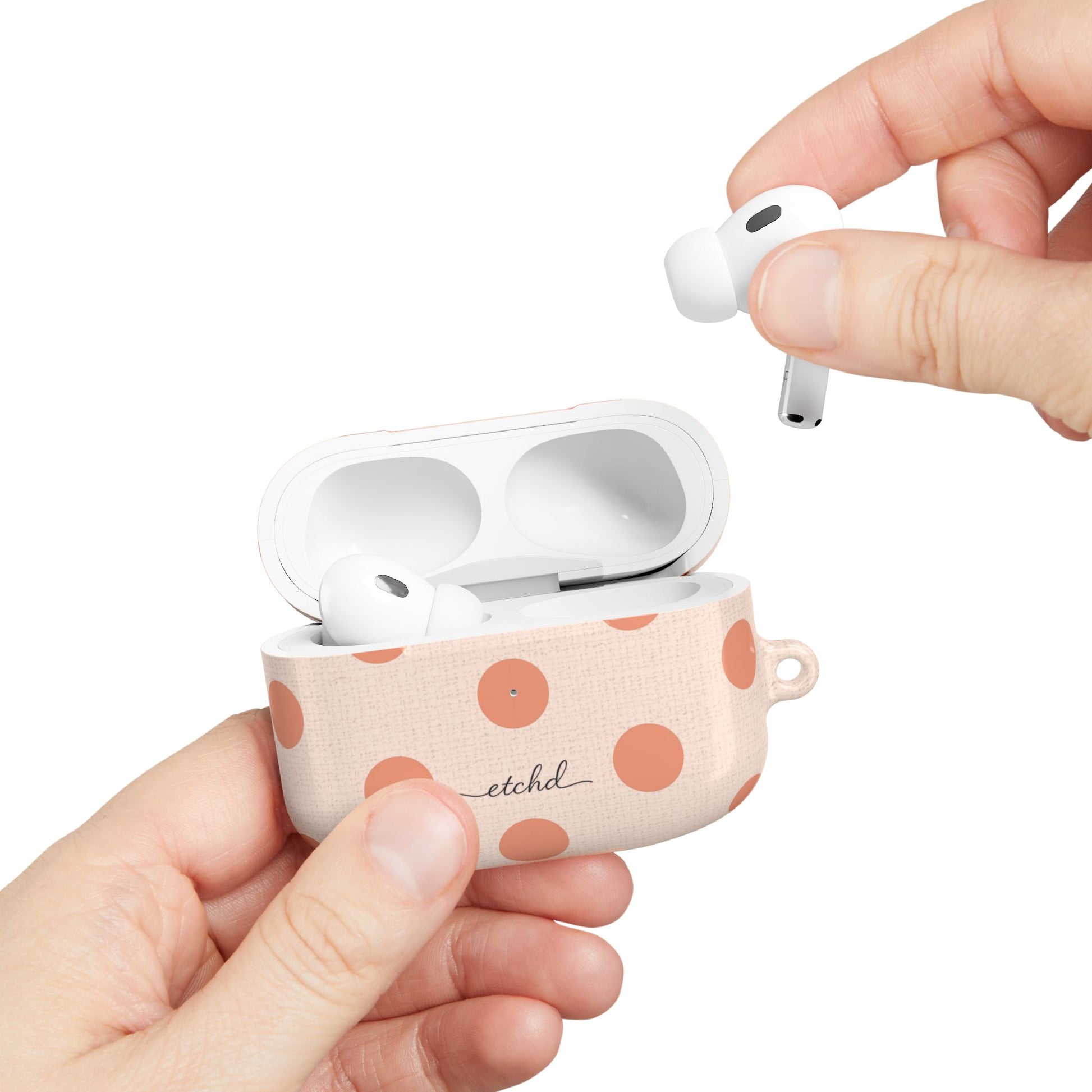 Coral & Cream Polka Dot AirPod Case by etchd, view 11