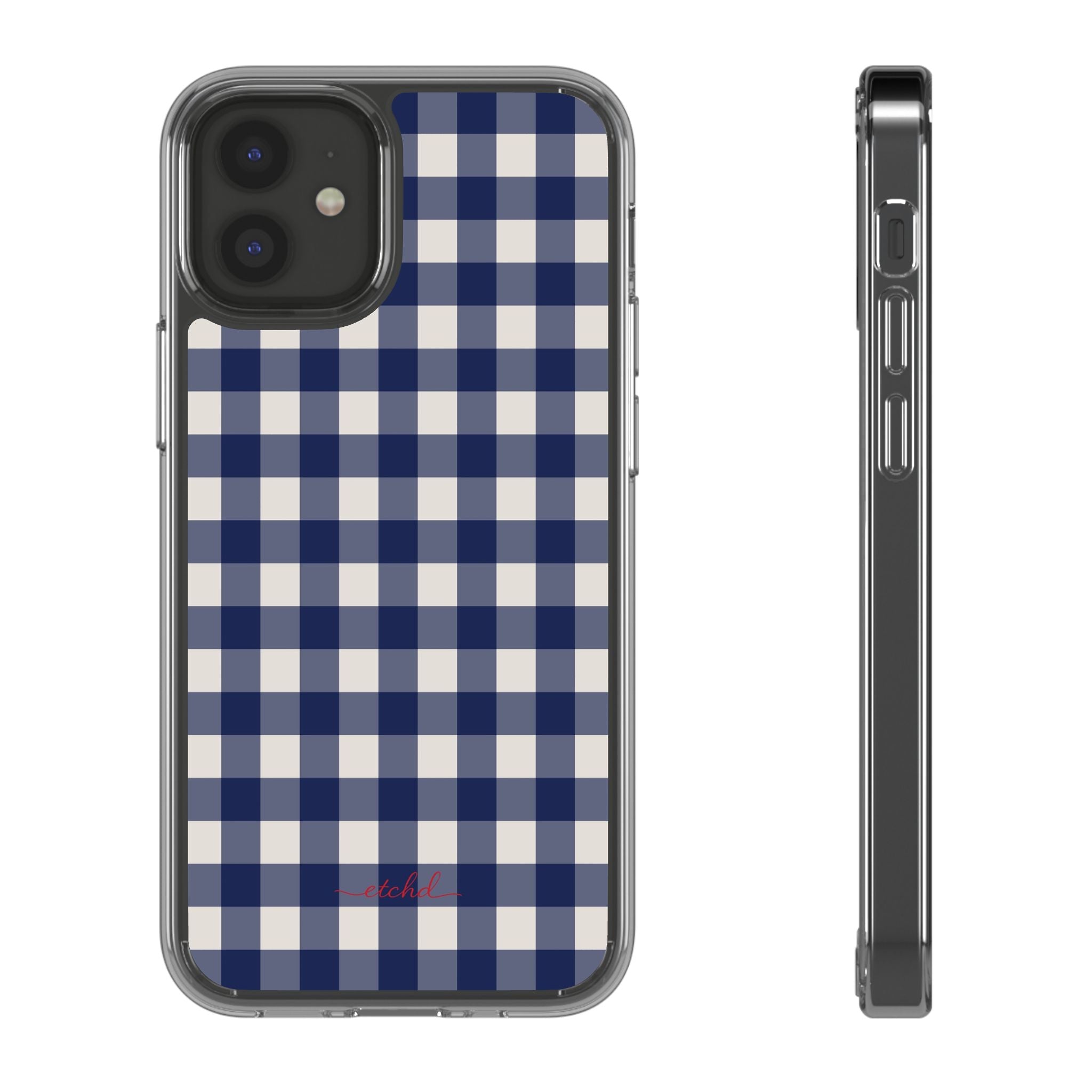 Navy & Cream Gingham Clear Phone Case by etchd, view 2