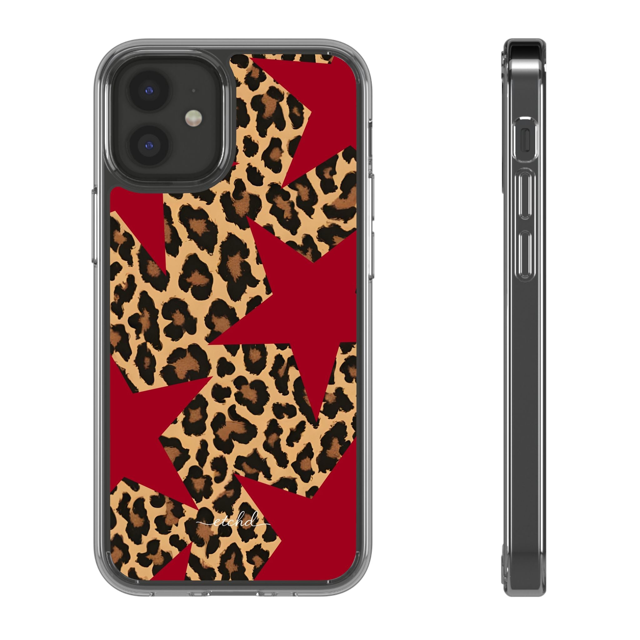 Leopard & Red Stars Clear Phone Case by etchd, view 2