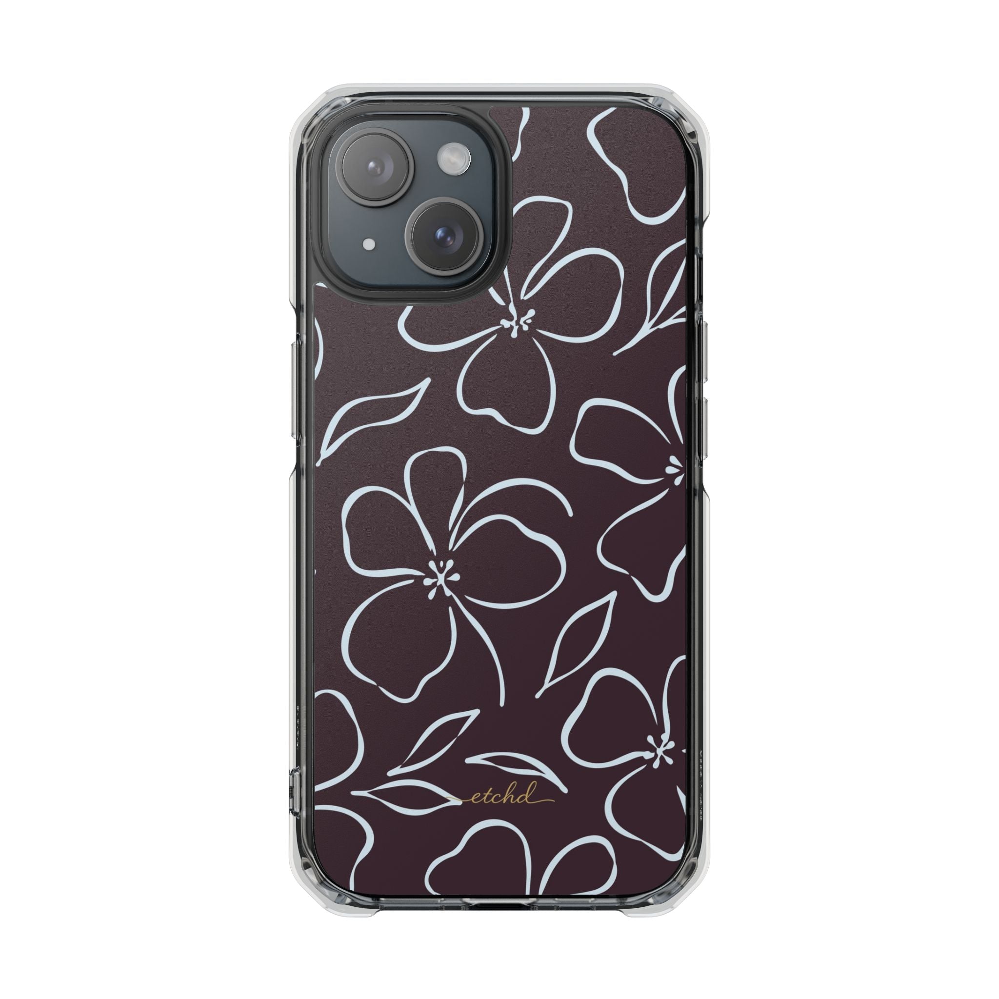 Plum & Blue Floral Funda transparente magnética para móvil de etchd, vista 2