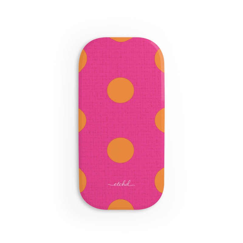 Orange And Pink Polka Dot Click-On Phone Grip-zoom-