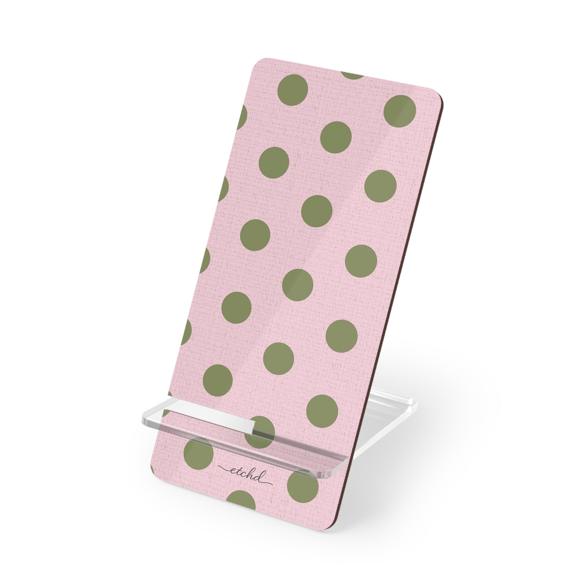 Green And Pink Polka Dot Phone Stand by etchd