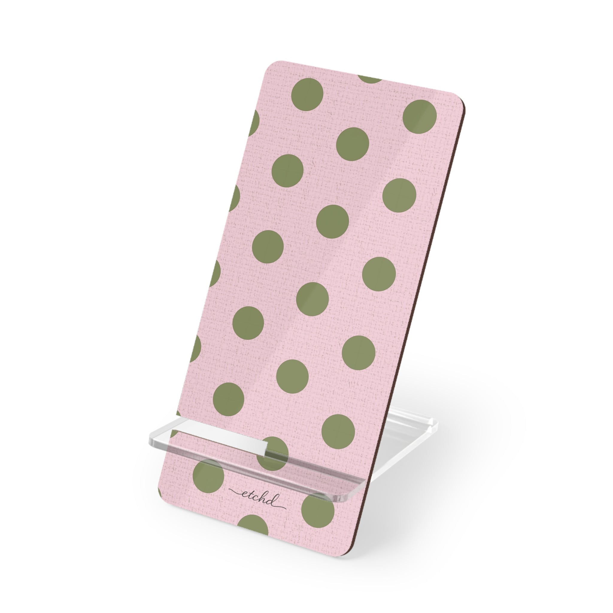 Green And Pink Polka Dot Phone Stand by etchd