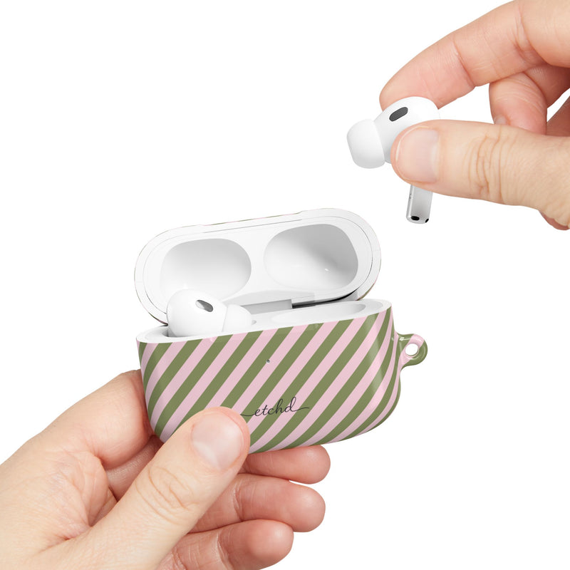Green & Pink Striped Diagonal AirPod Case by etchd, view 11