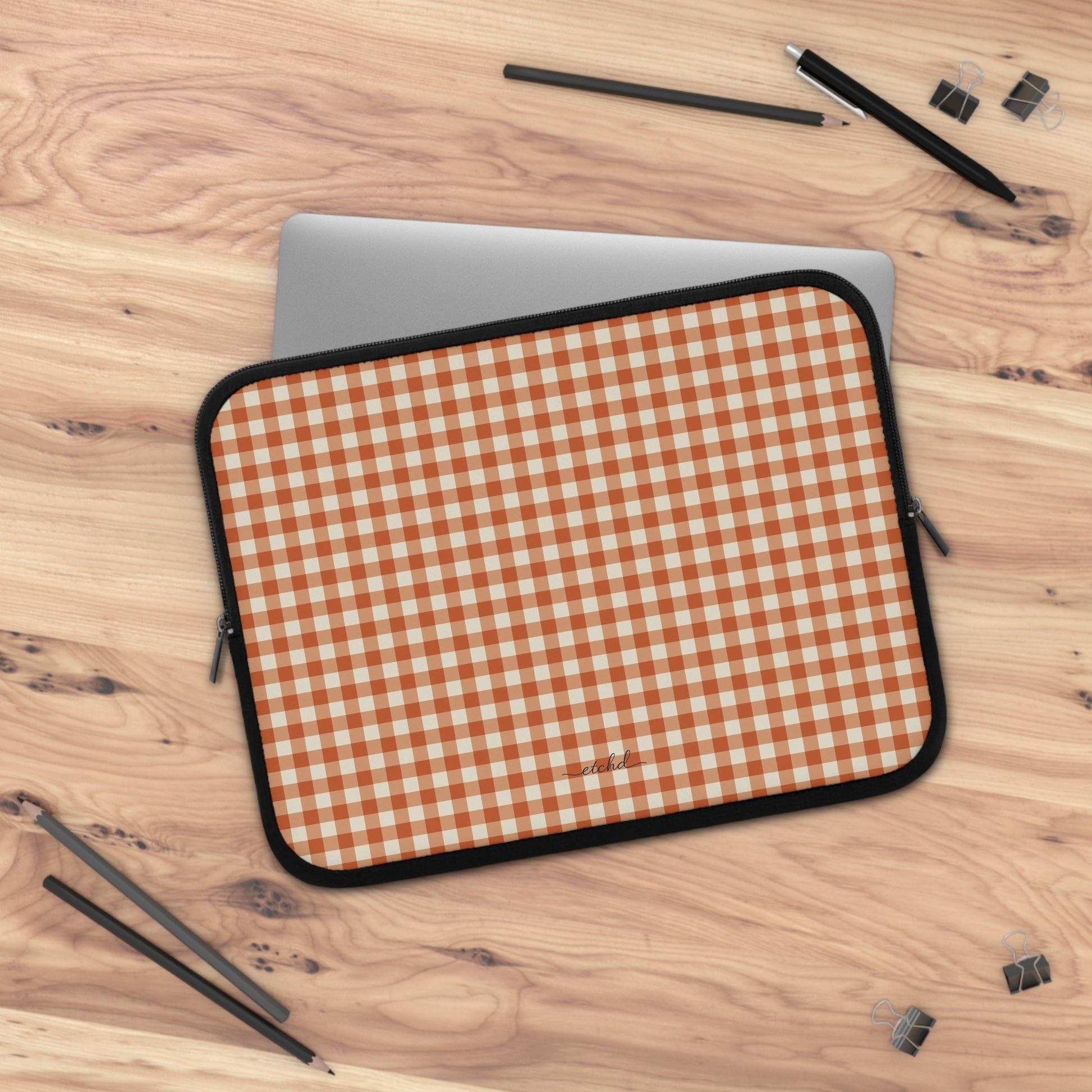 Terracotta Gingham Laptop Sleeve by etchd, view 5