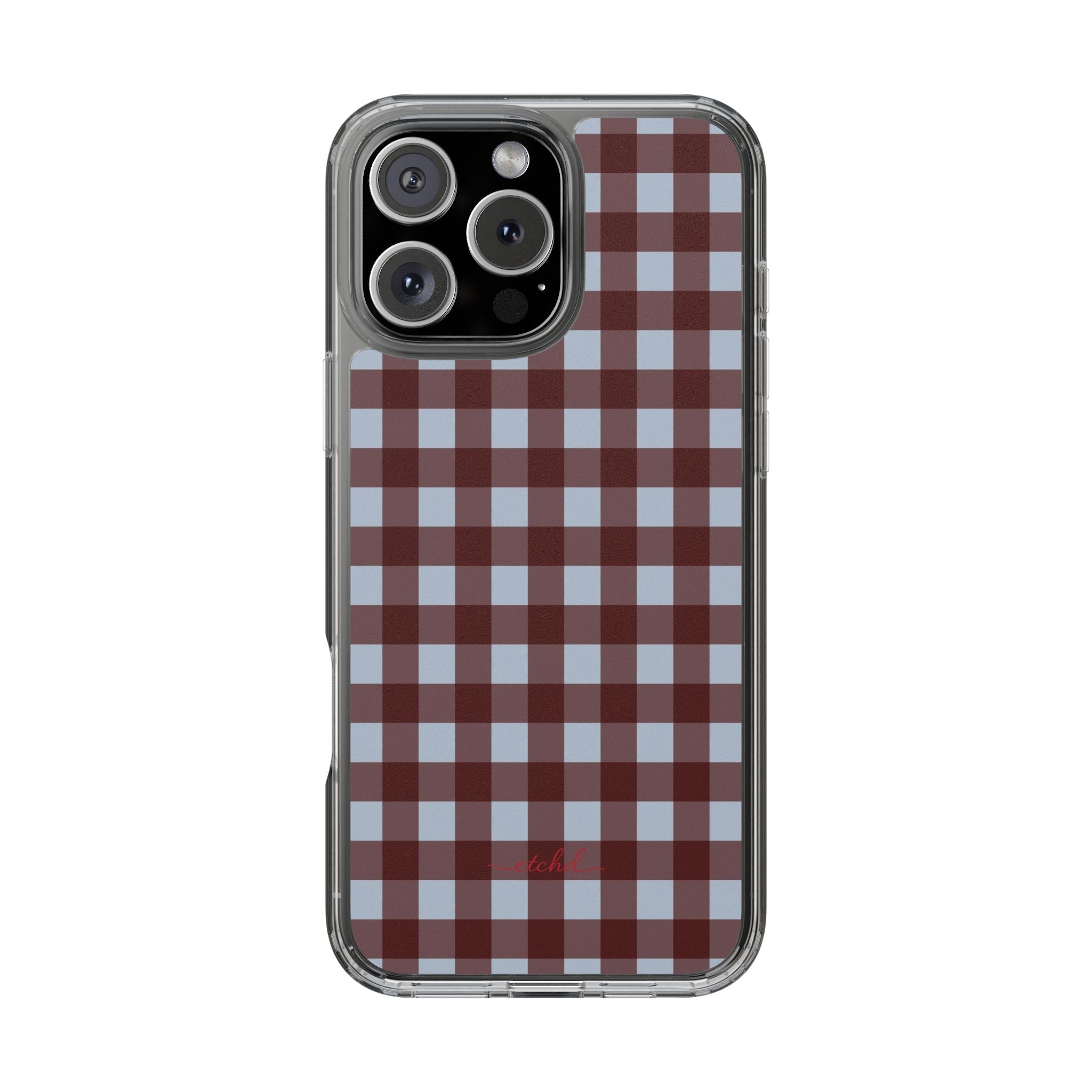 Blue & Cherry Gingham Clear Phone Case by etchd