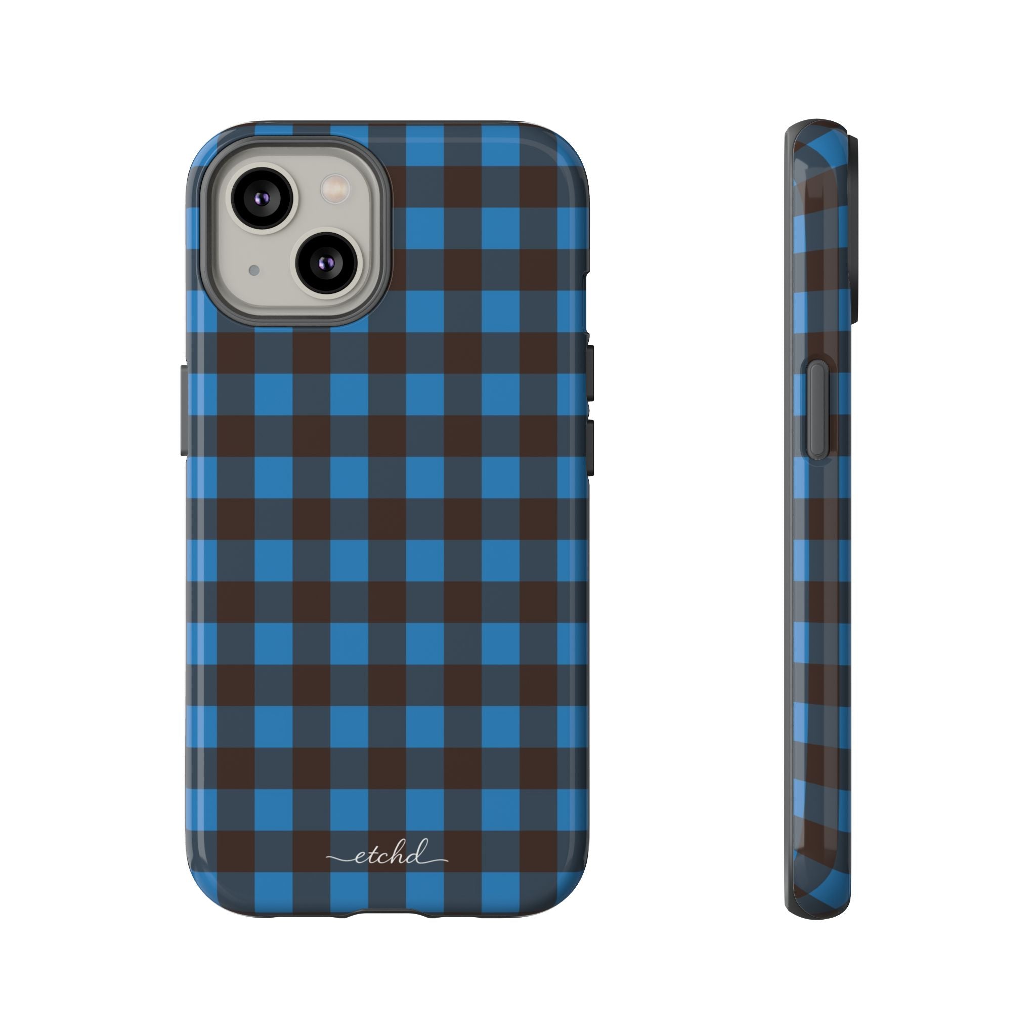 Cerulean & Espresso Gingham Phone Case by etchd, view 2