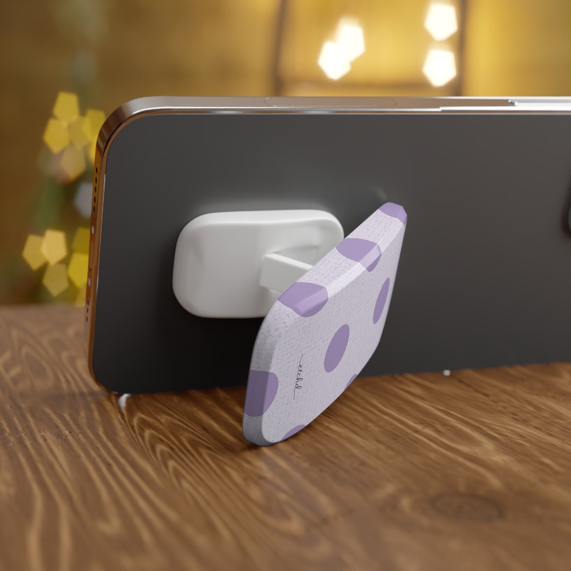 Lilac & Cream Polka Dot Click-On Phone Grip by etchd, view 4