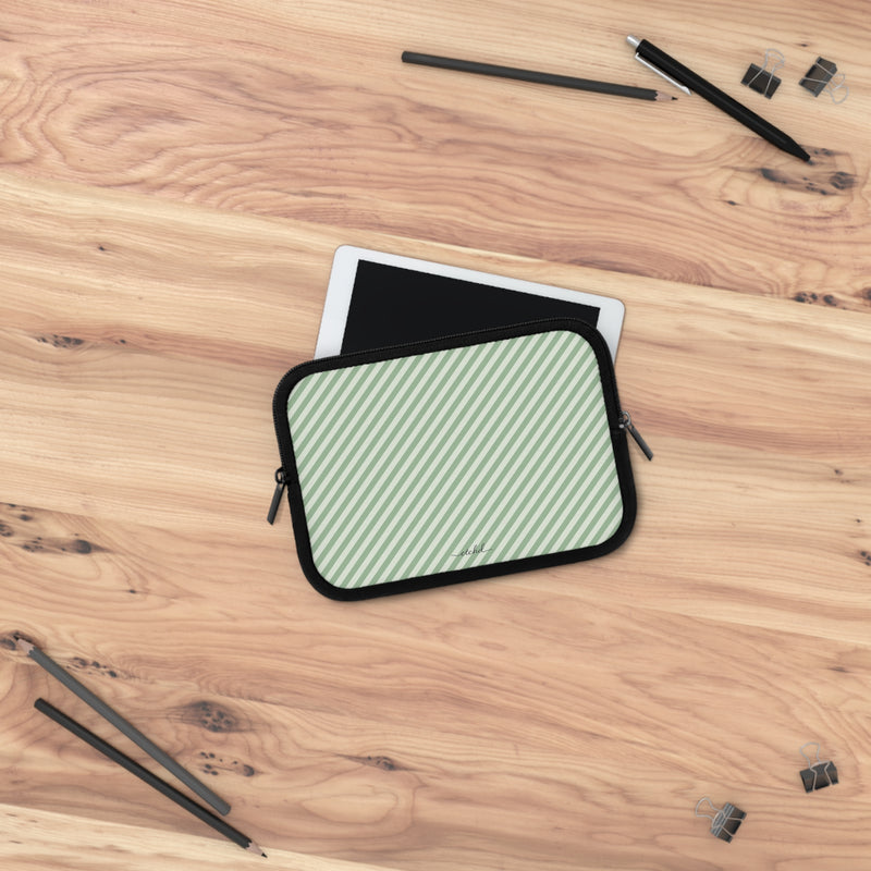 Sage & Cream Striped Diagonal Laptop Sleeve by etchd, view 14