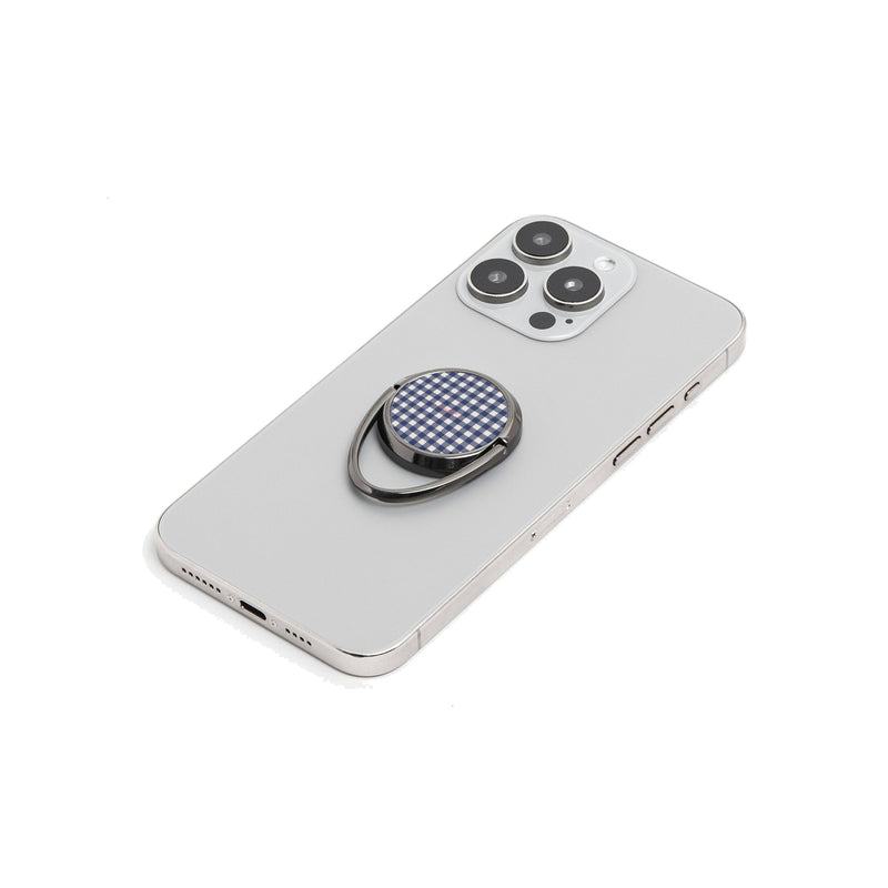 Navy & Cream Gingham Anello supporto per telefono-zoom-