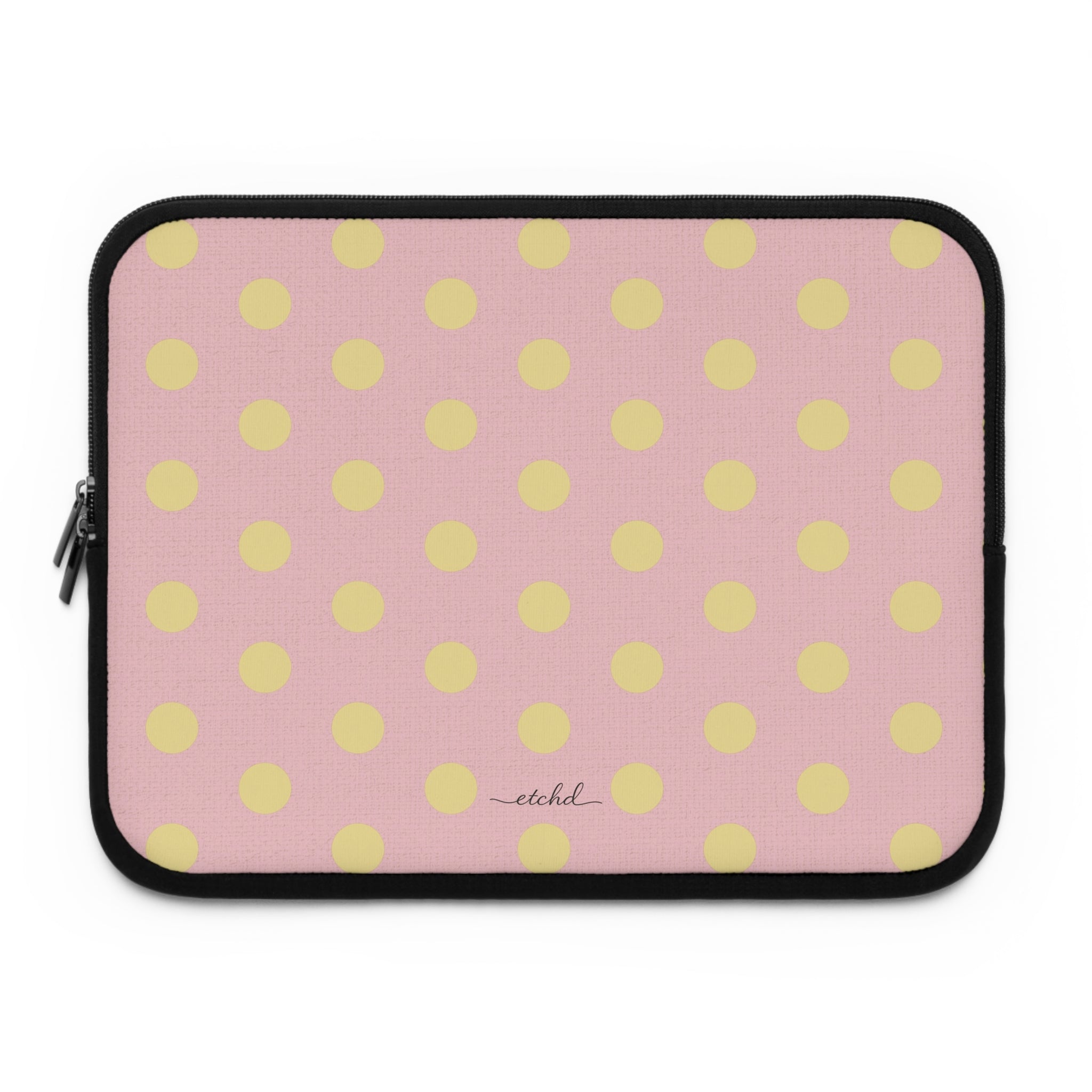Butter And Pink Polka Dot Laptop Sleeve by etchd