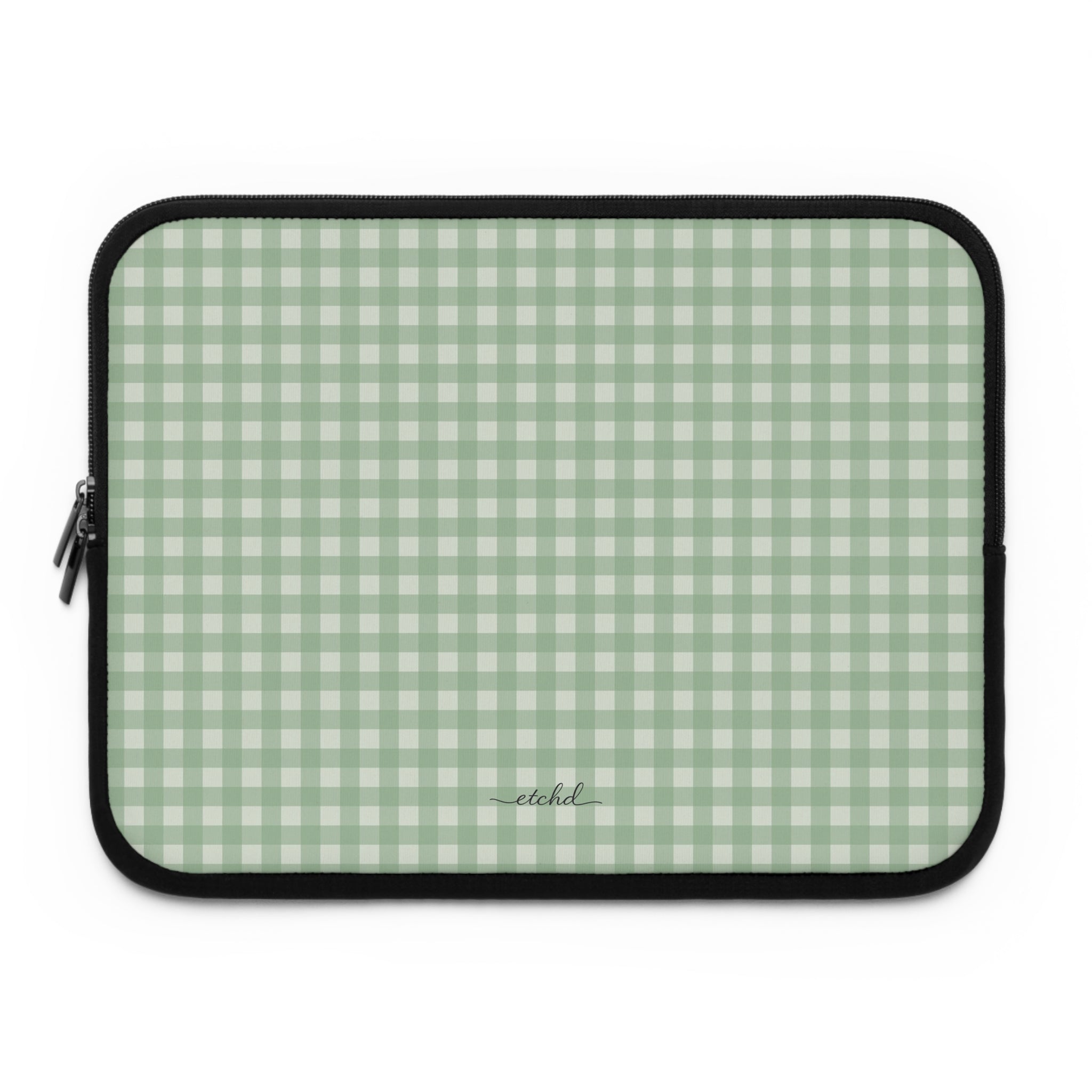 Sage & Cream Gingham Laptop Sleeve by etchd