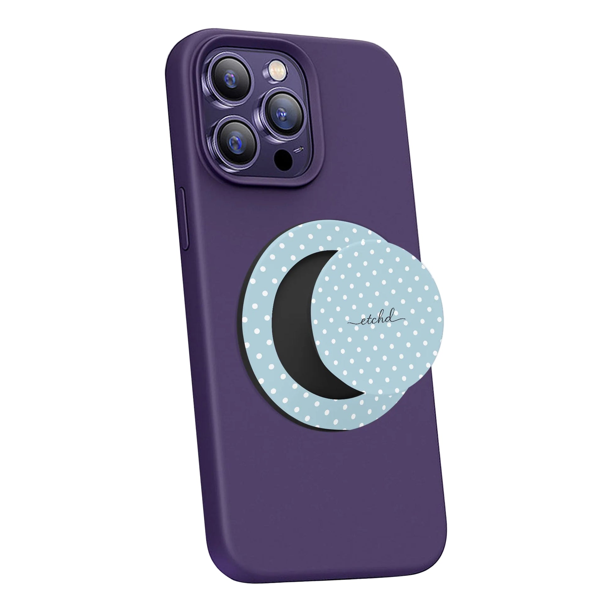 Blue White Polka Dot Phone Grip And Stand by etchd, view 4