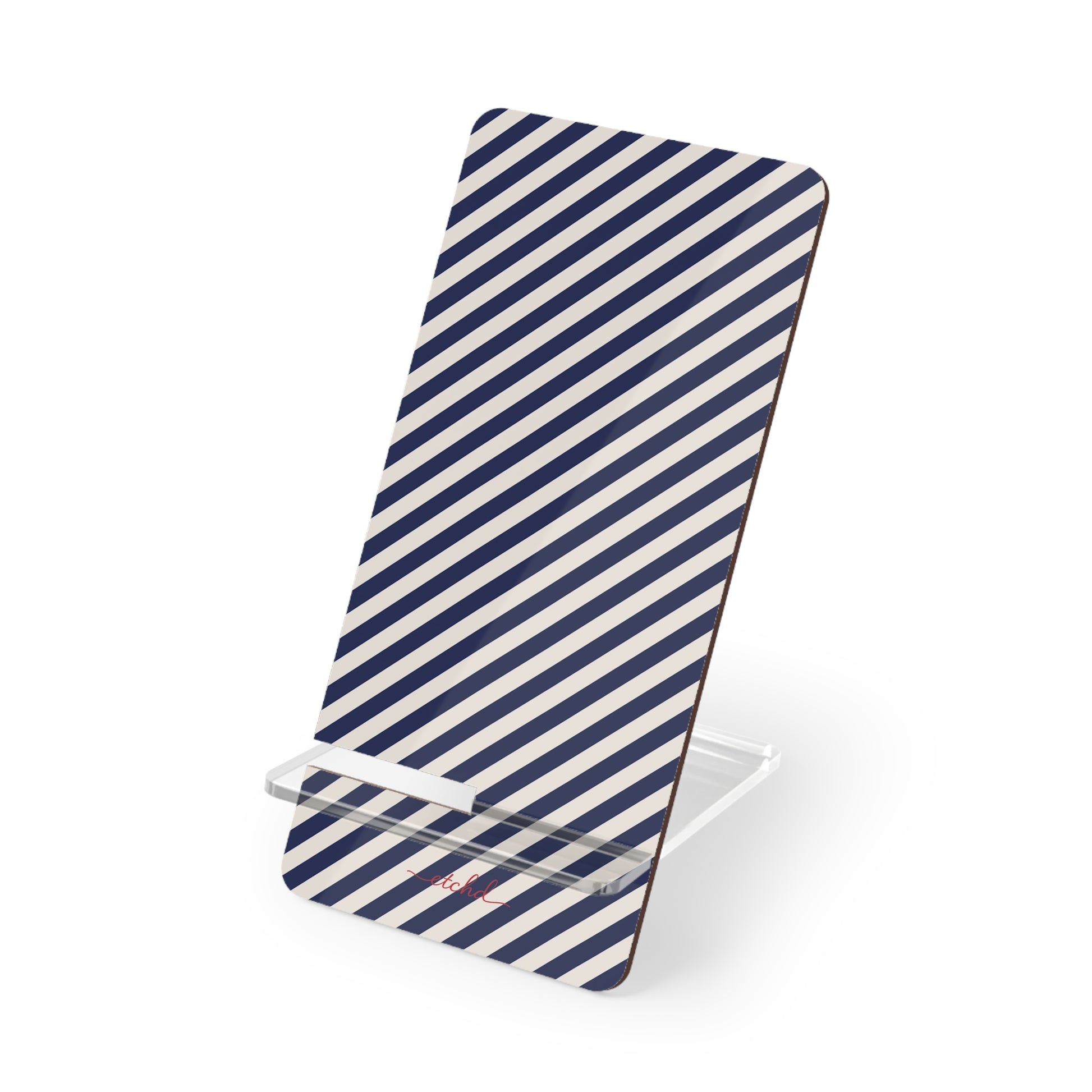 Navy & Cream Striped Diagonal Soporte para móvil de etchd