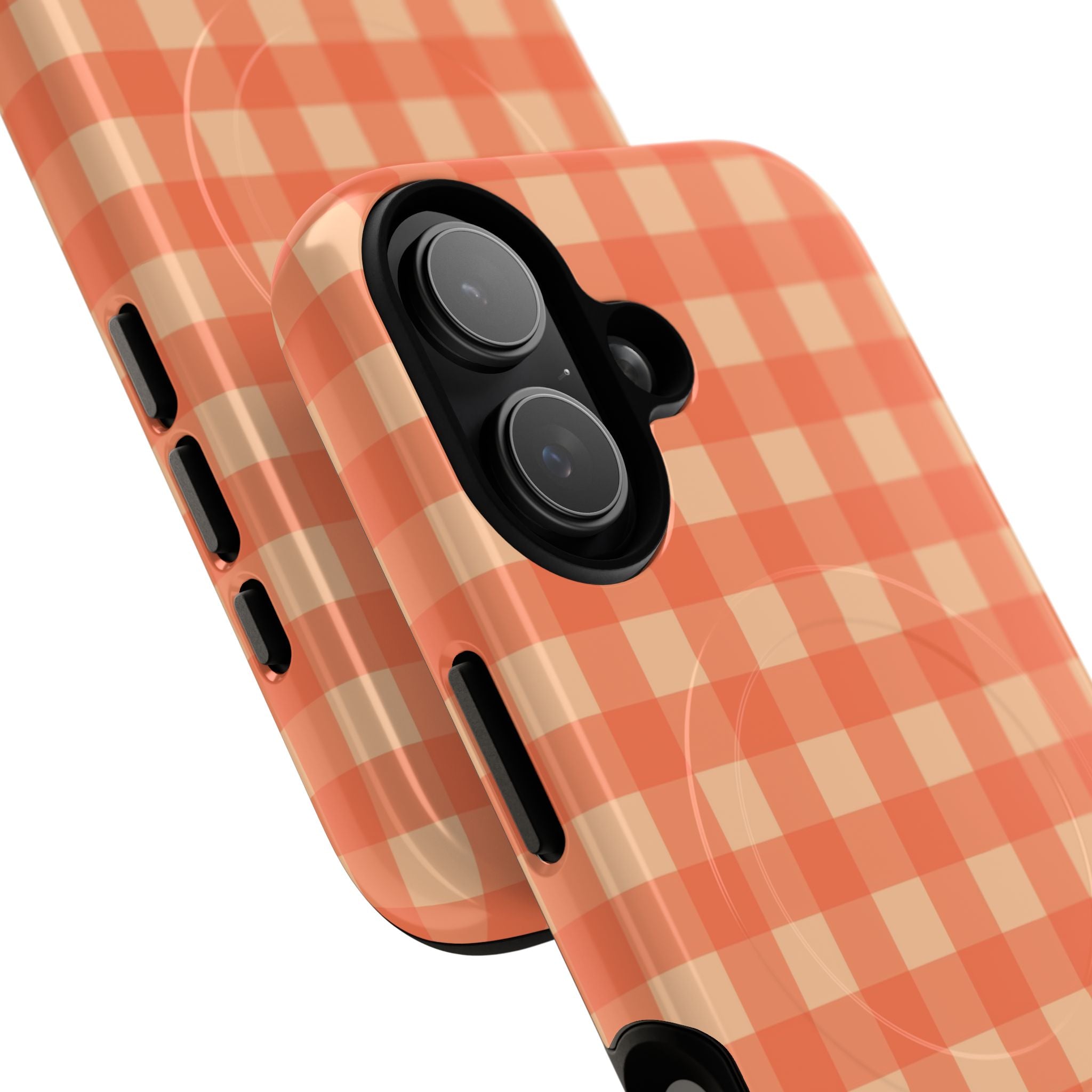 Coral & Peach Gingham Magnetic Phone Case by etchd, view 87