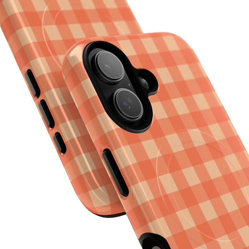 Coral & Peach Gingham Magnetic Phone Case by etchd, view 87