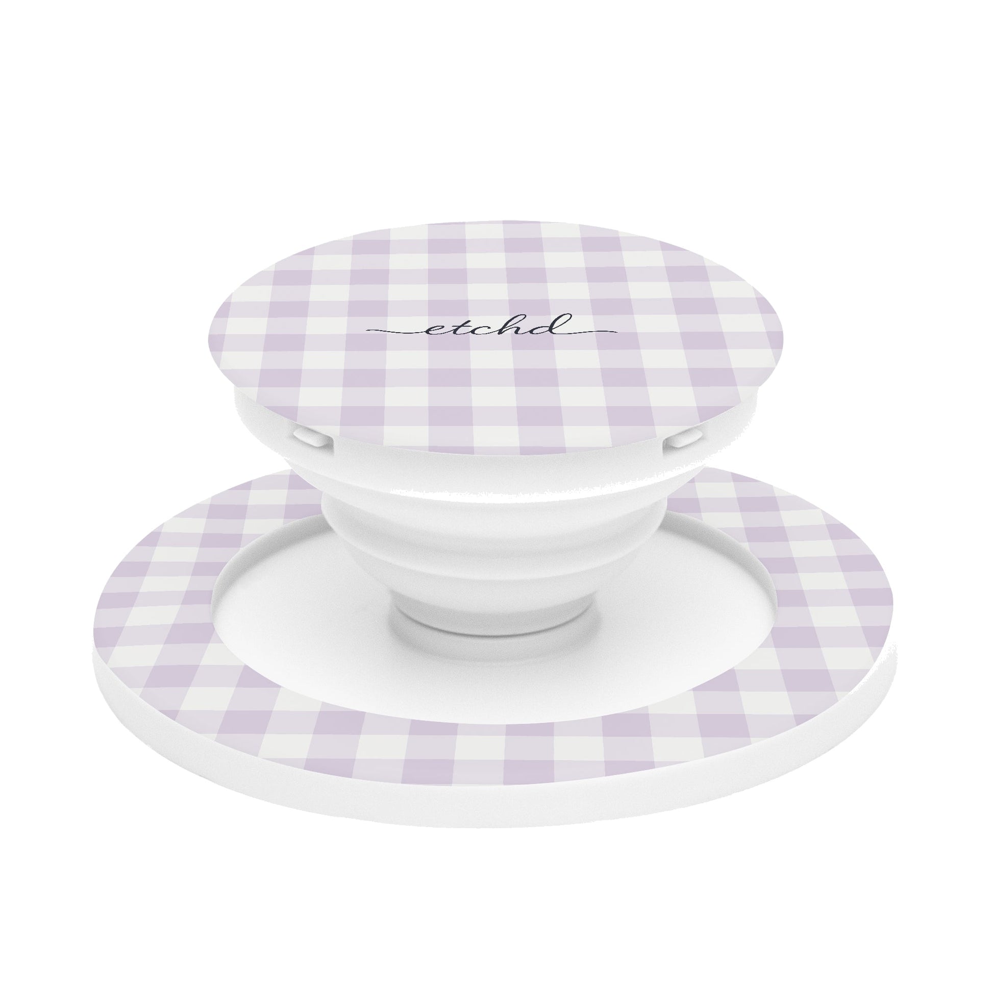 Lilac & White Gingham Anello e supporto per telefono di etchd