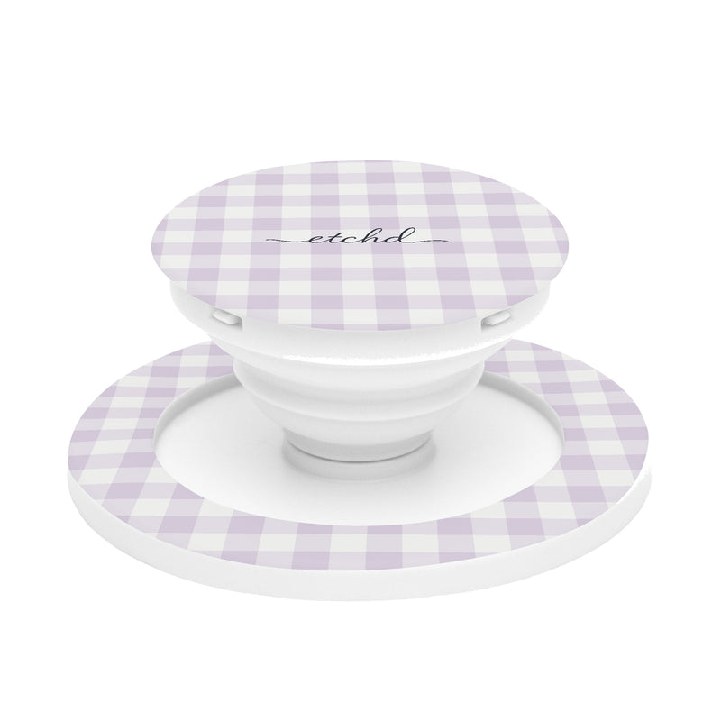 Lilac & White Gingham Anello e supporto per telefono-zoom-