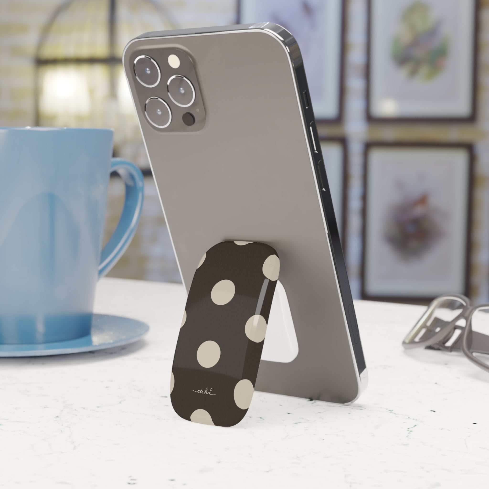 Cream & Brown Polka Dot Click-On Phone Grip by etchd, view 3
