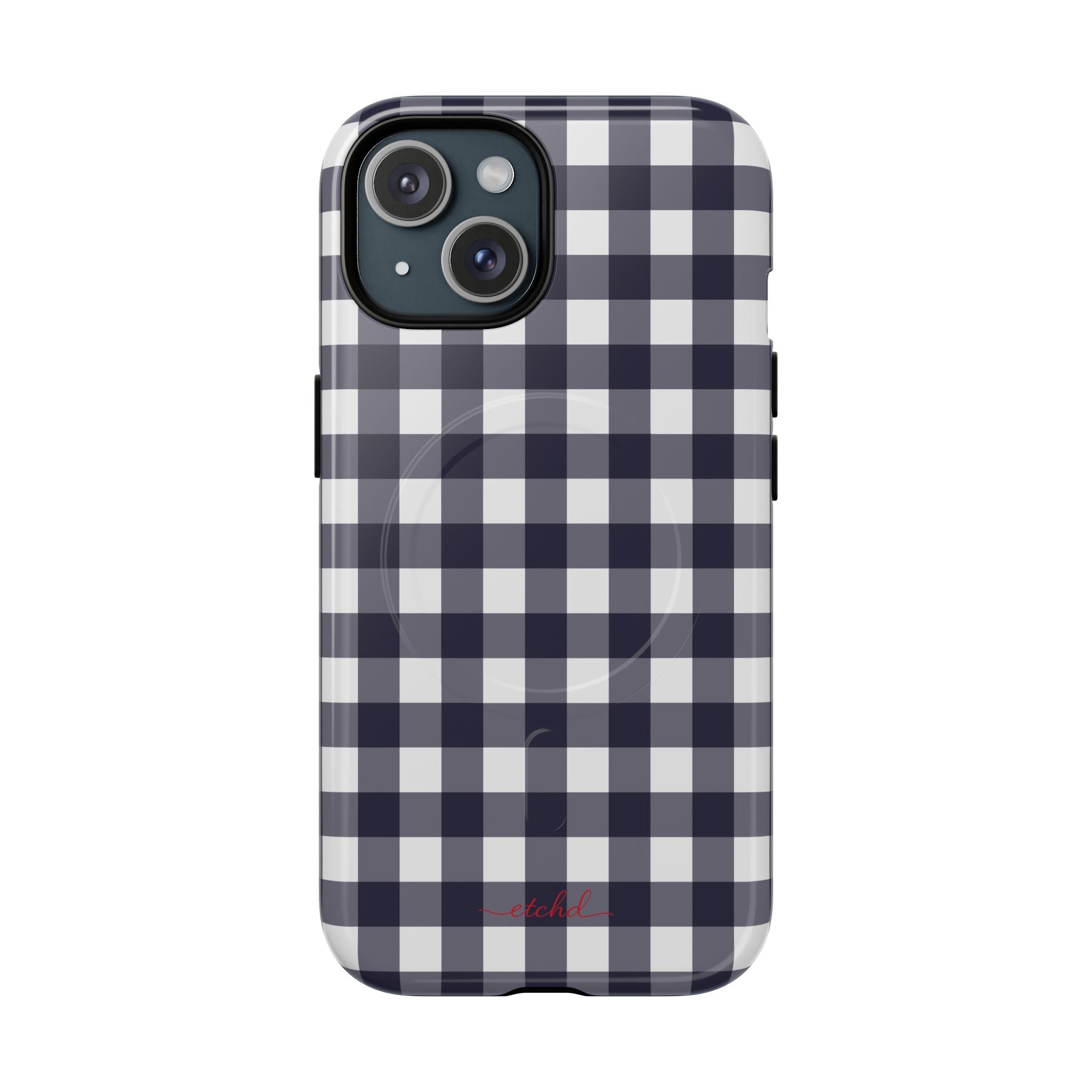 White & Navy Gingham Magnetic Phone Case by etchd, view 2