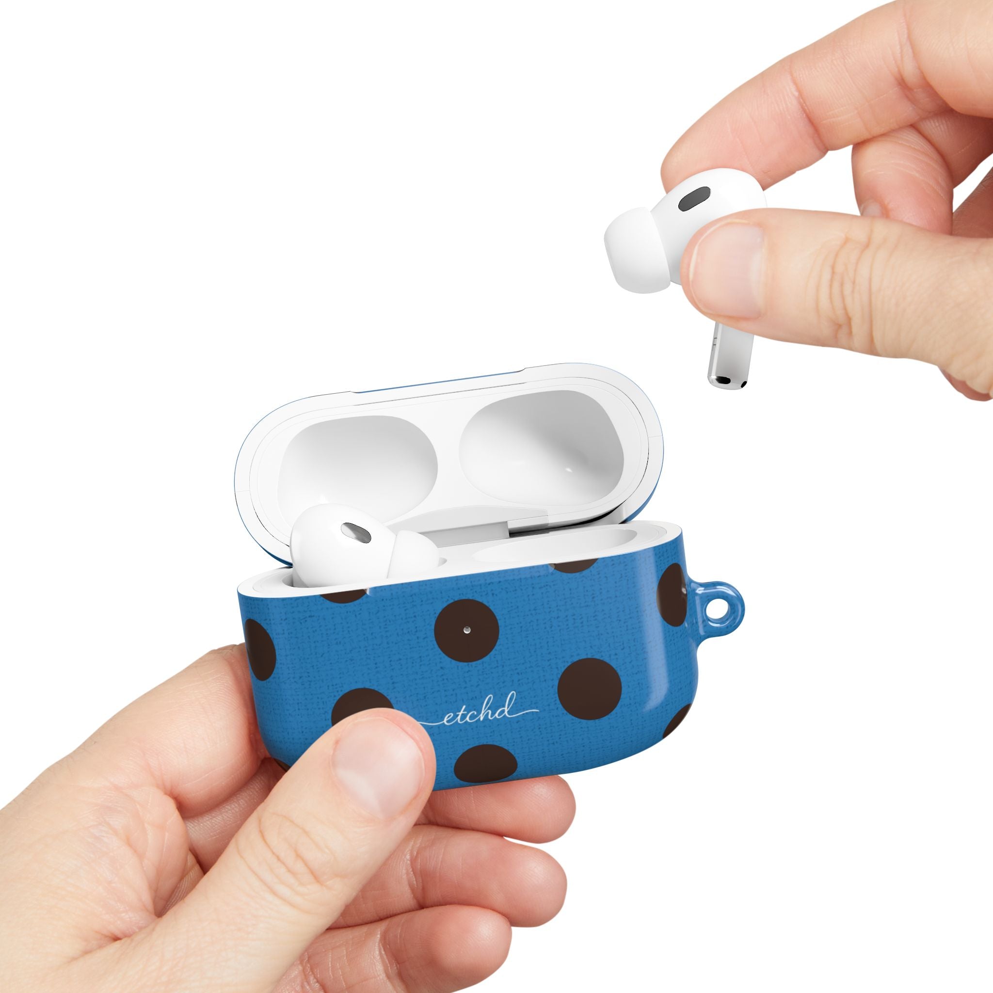 Espresso & Cerulean Polka Dot AirPod Case by etchd, view 11