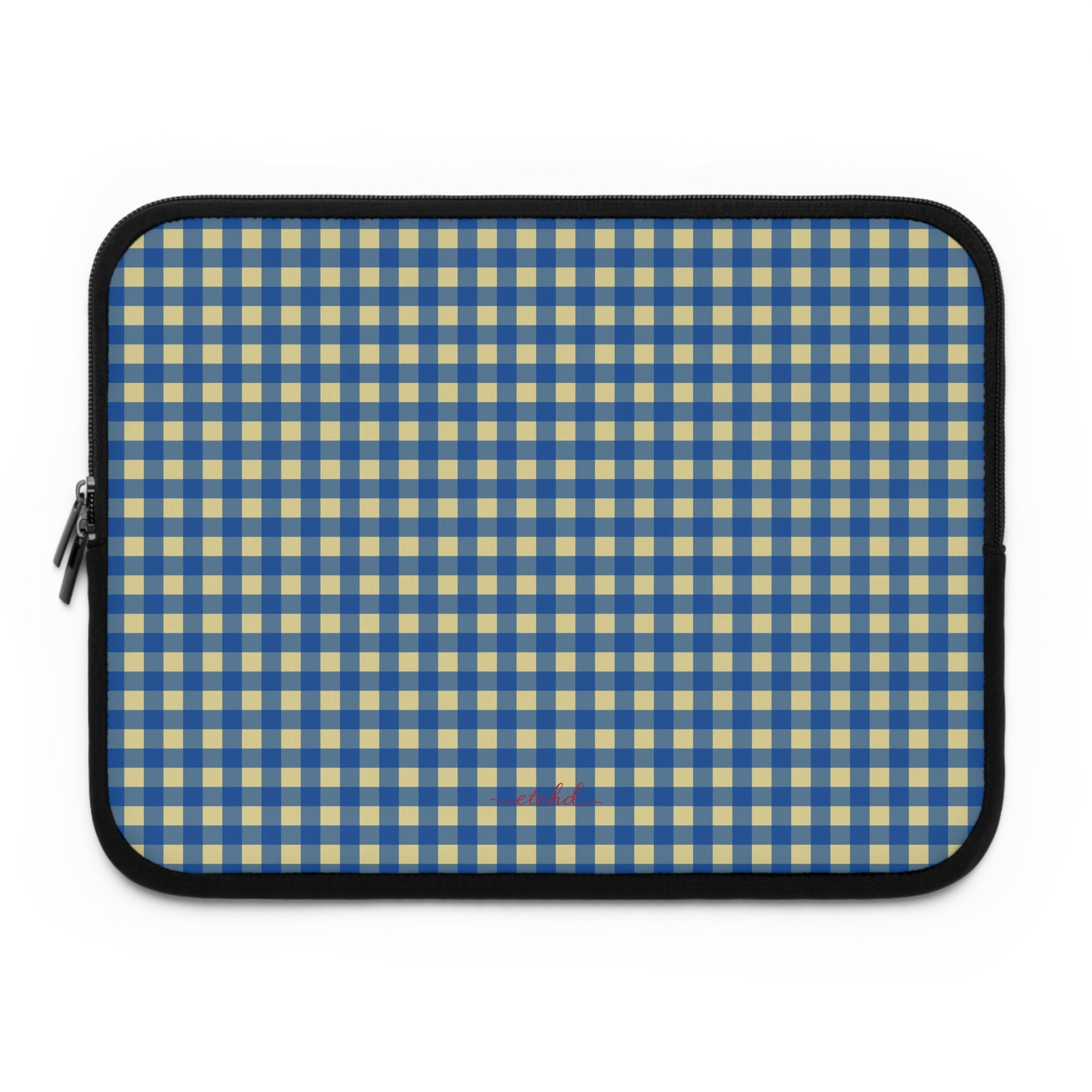 Butter & Cobalt Gingham Laptop Sleeve by etchd