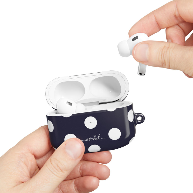 White & Navy Polka Dot AirPod Case by etchd, view 11