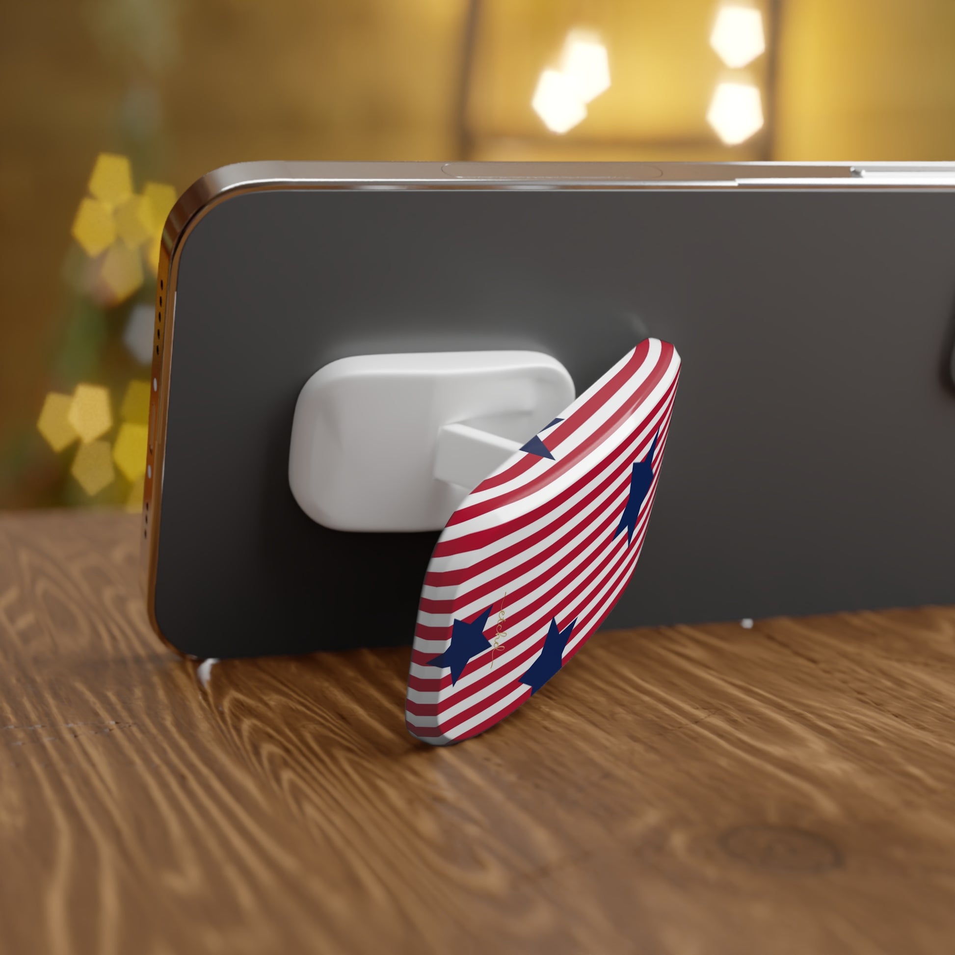 Red Stripes & Blue Stars Click-On Phone Grip by etchd, view 4