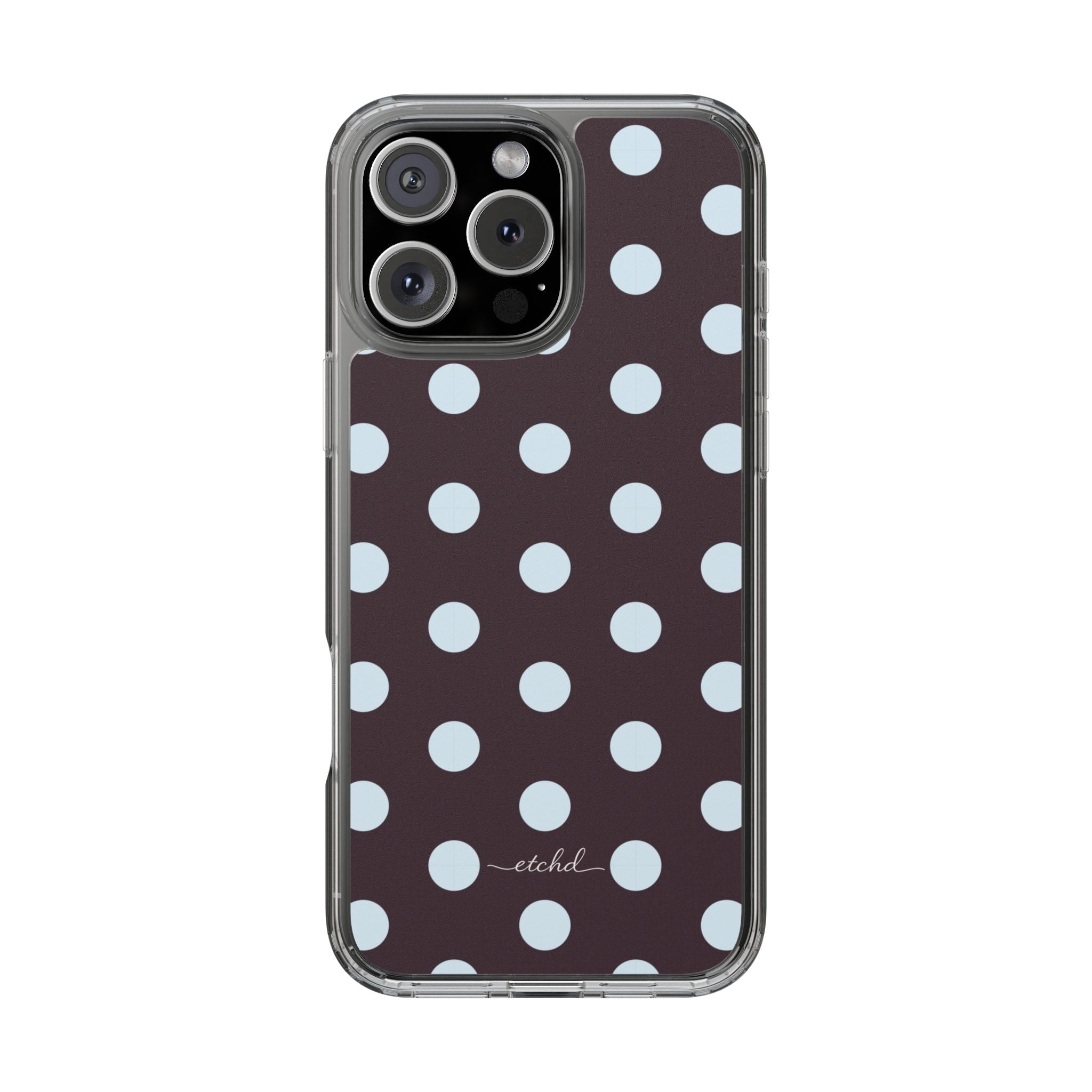 Blue And Plum Polka Dot Clear Phone Case by etchd