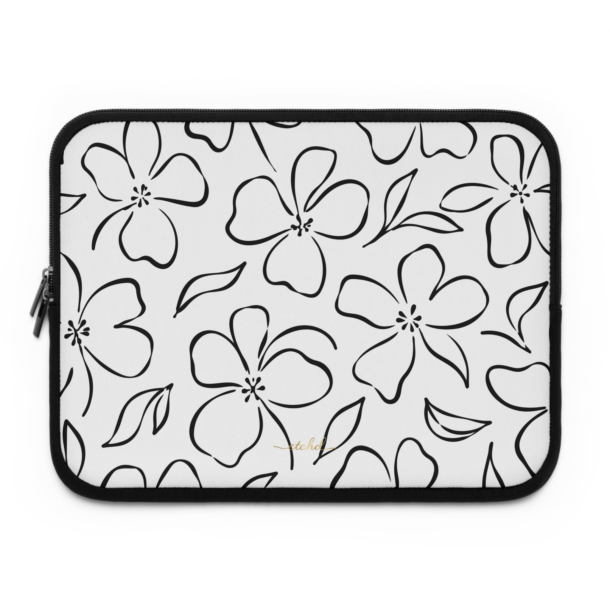 White & Black Floral Laptop Sleeve by etchd