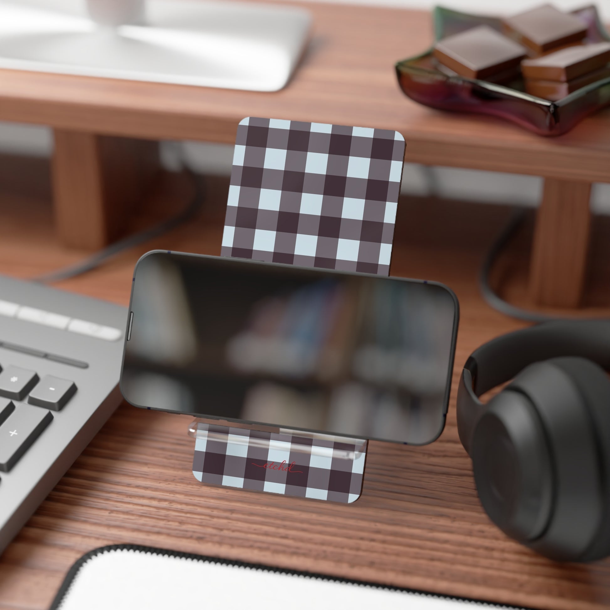 Blue & Plum Gingham Phone Stand by etchd, view 4
