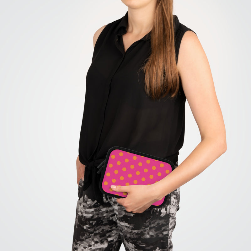 Orange And Pink Polka Dot Laptop Sleeve by etchd, view 15