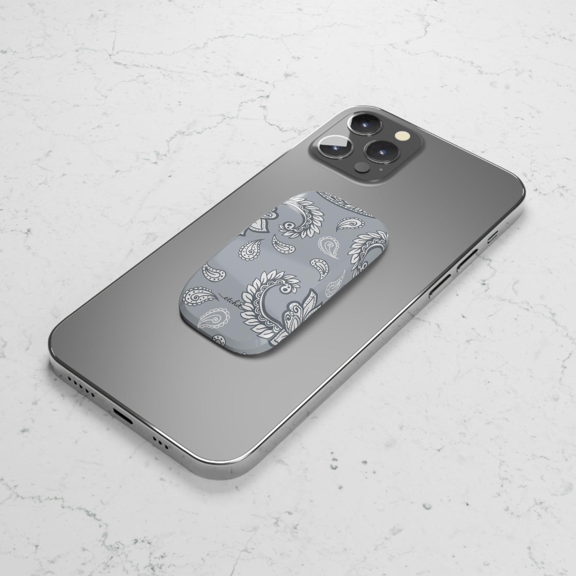 Dusty Blue Paisley Click-On Phone Grip by etchd, view 5