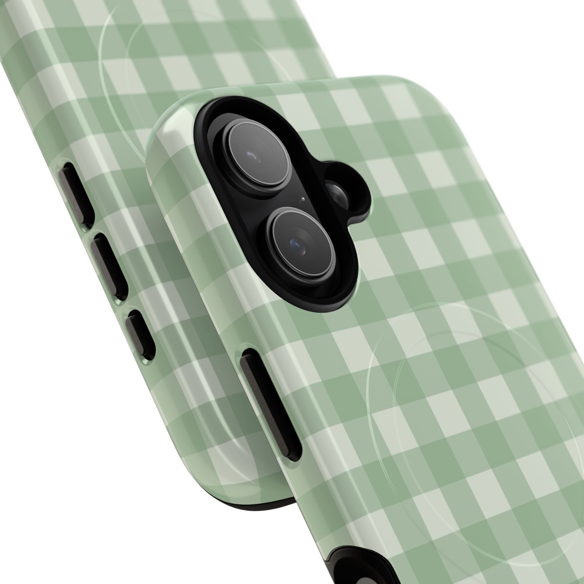Sage & Cream Gingham Magnetic Phone Case by etchd, view 87