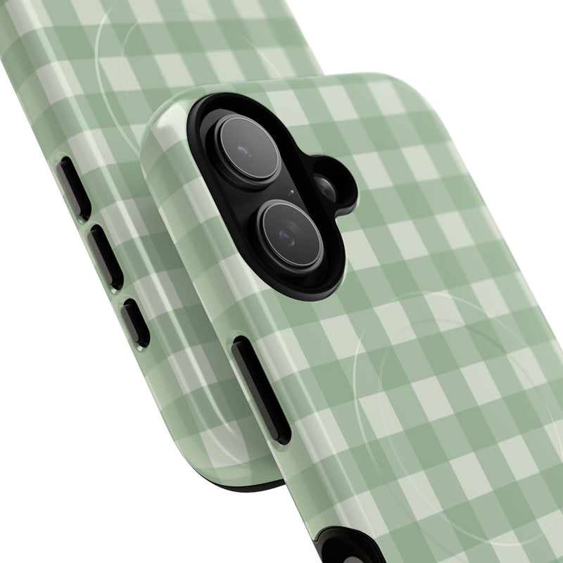 Sage & Cream Gingham Magnetic Phone Case by etchd, view 87