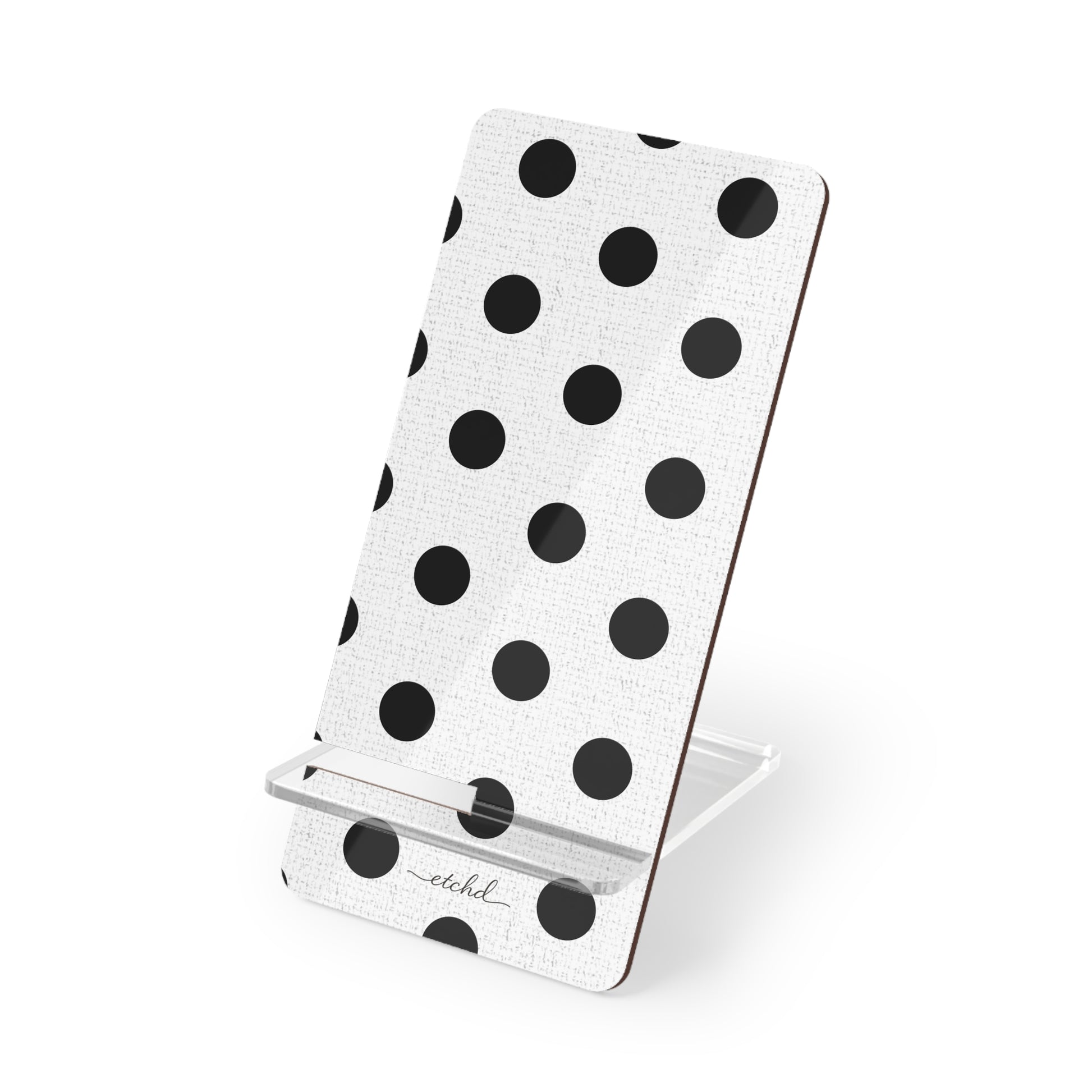 Black & White Polka Dot Phone Stand by etchd