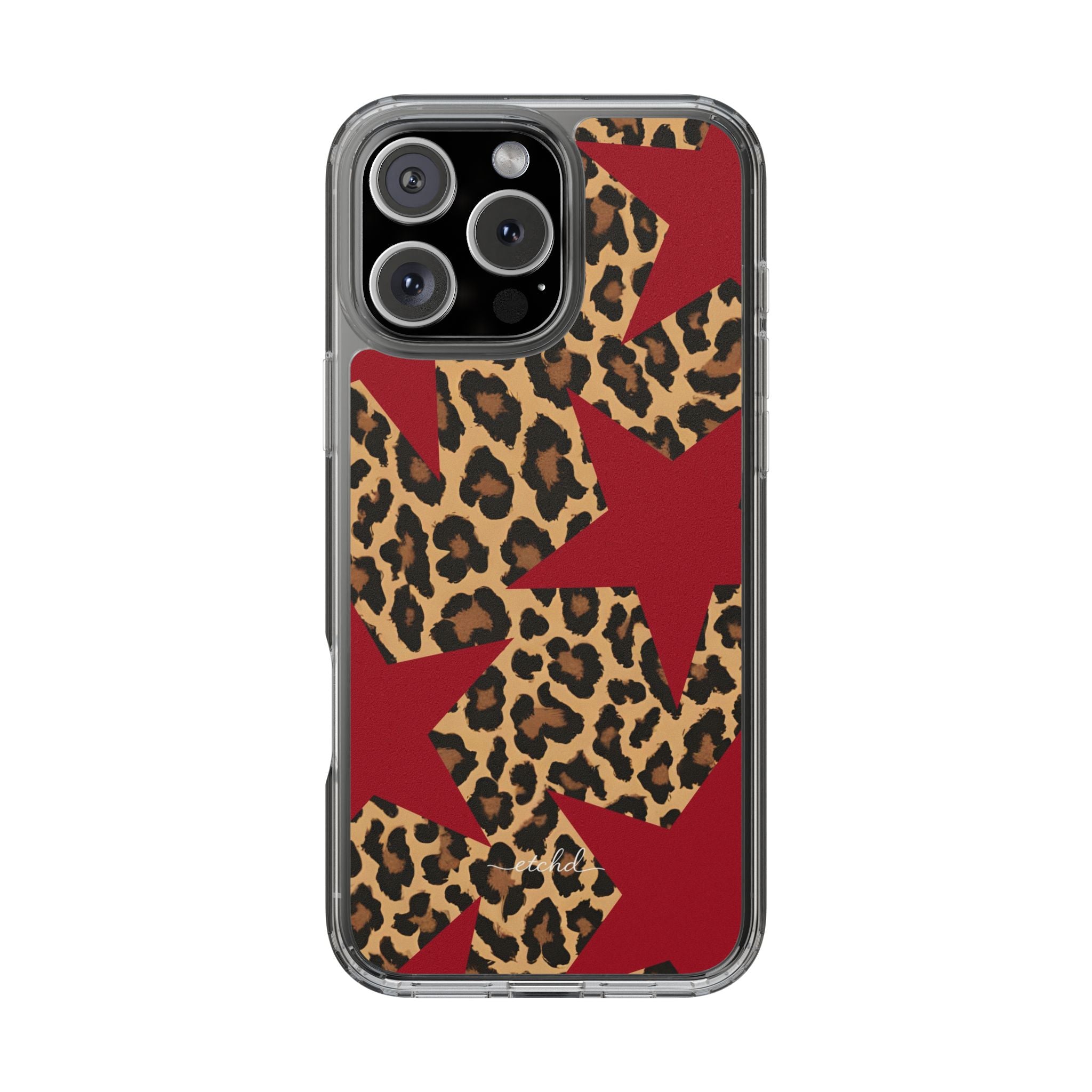 Leopard & Red Stars Clear Phone Case by etchd